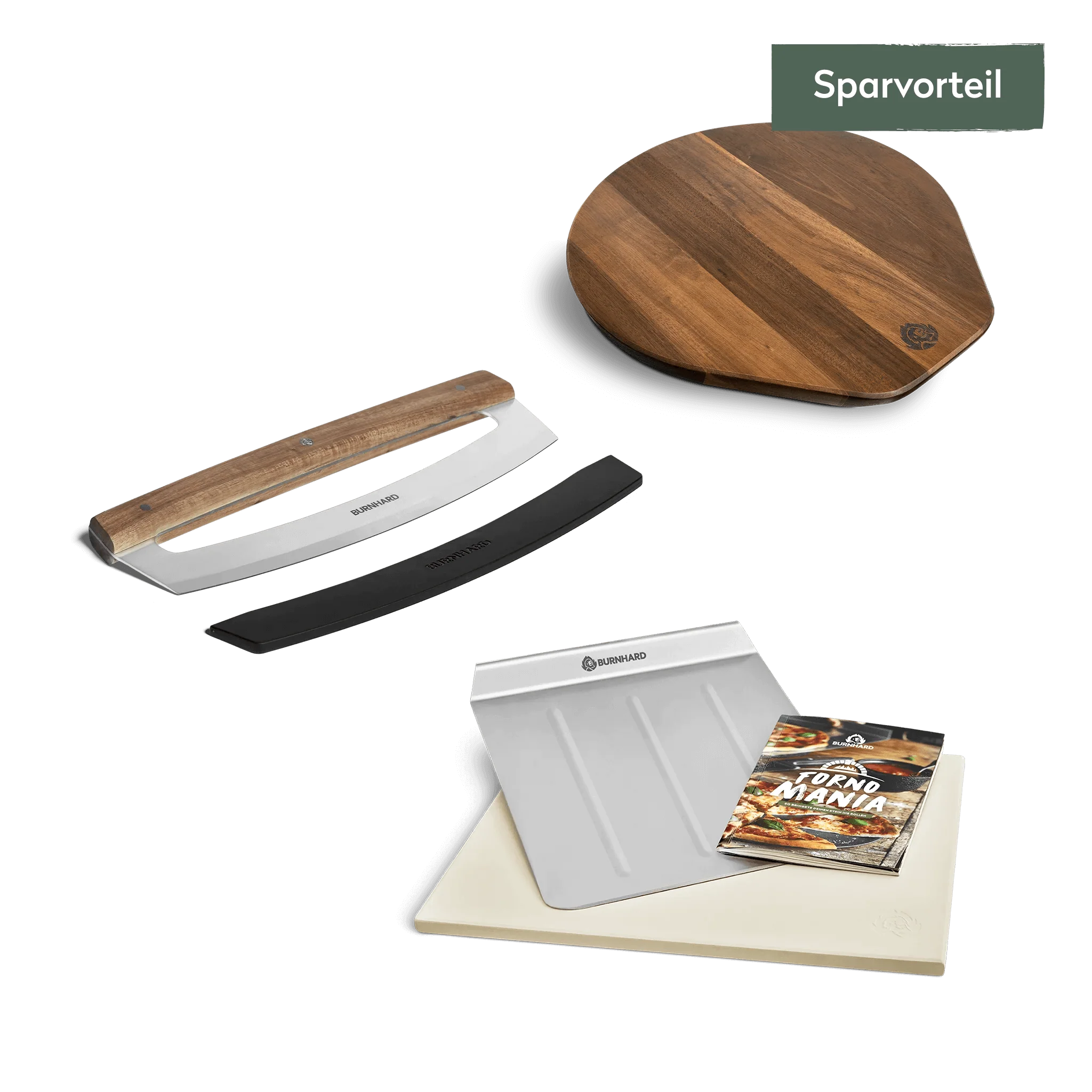 BURNHARD Pizzastein mit Pizzaschaufel, Pizzawiegemesser und Pizzabrett BURNHARD Pizzastein mit Pizzaschaufel, Pizzawiegemesser und Pizzabrett