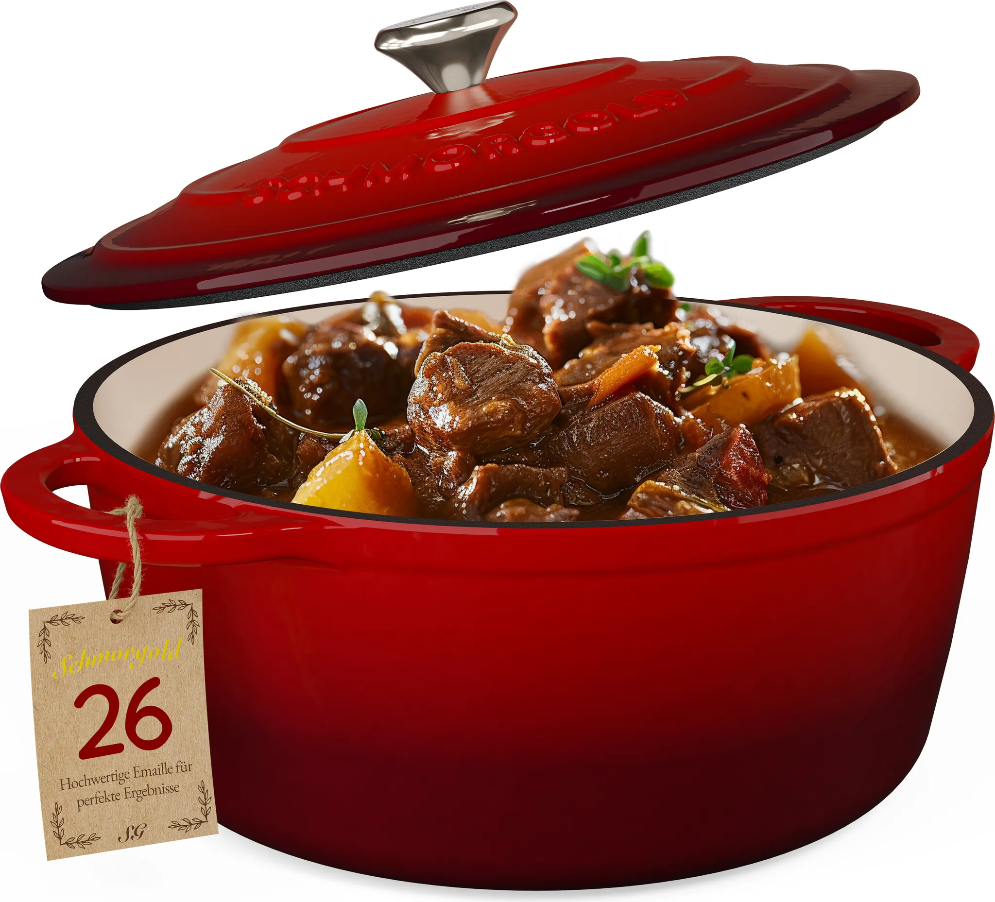 SCHMORGOLD Emaillierter Gusseisen Schmortopf mit Deckel - 26 cm - 4,7 Liter