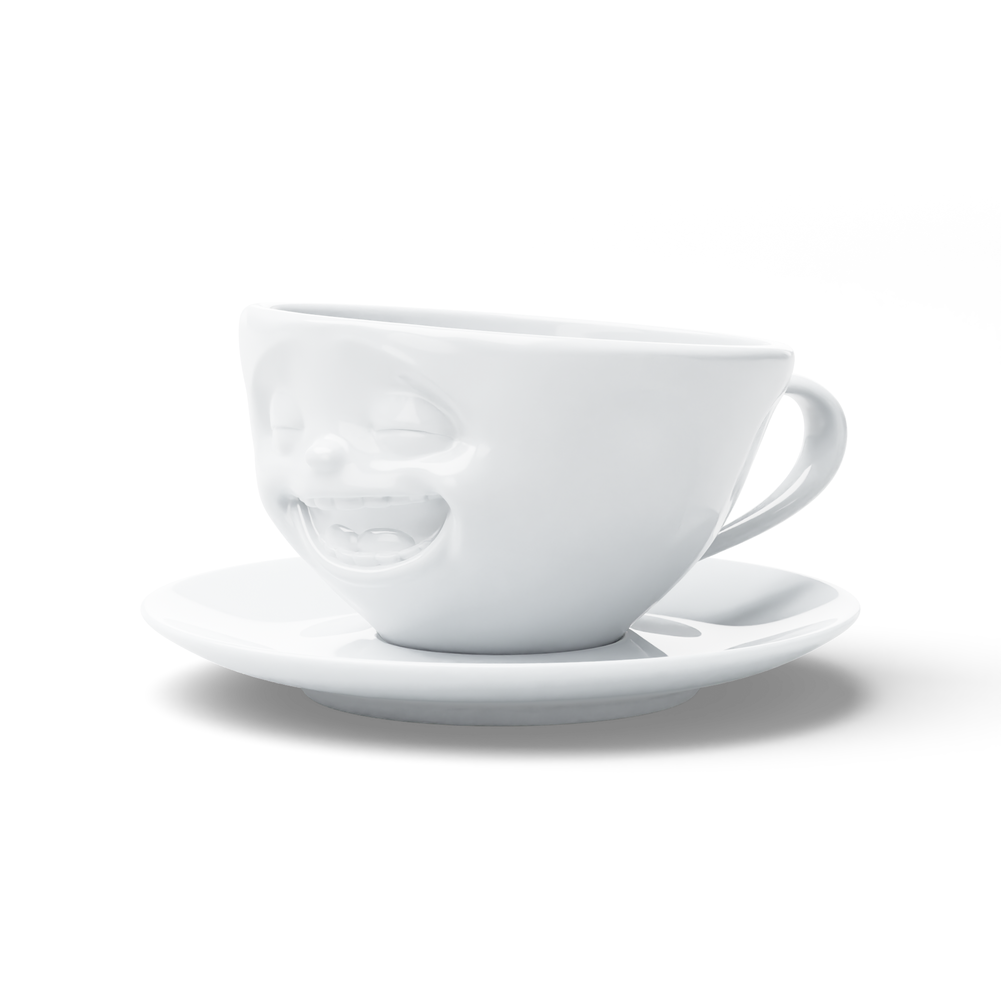 58products | Kaffeetasse Lachend weiß 200 ml ideal für Kaffee + Tee + Kakao | Made in Germany von 58products