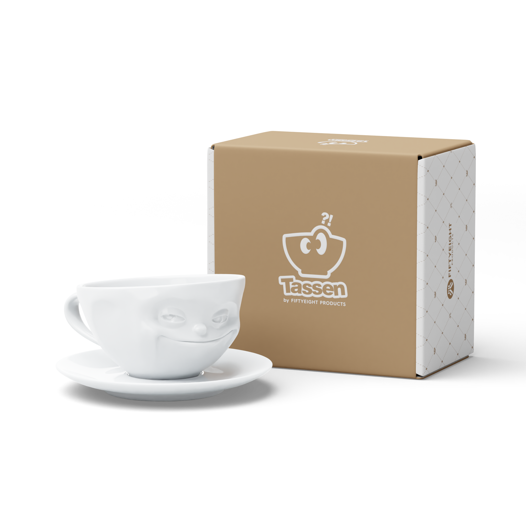 58products | Kaffeetasse Grinsend weiß 200 ml ideal für Kaffee + Tee + Kakao | Made in Germany von 58products