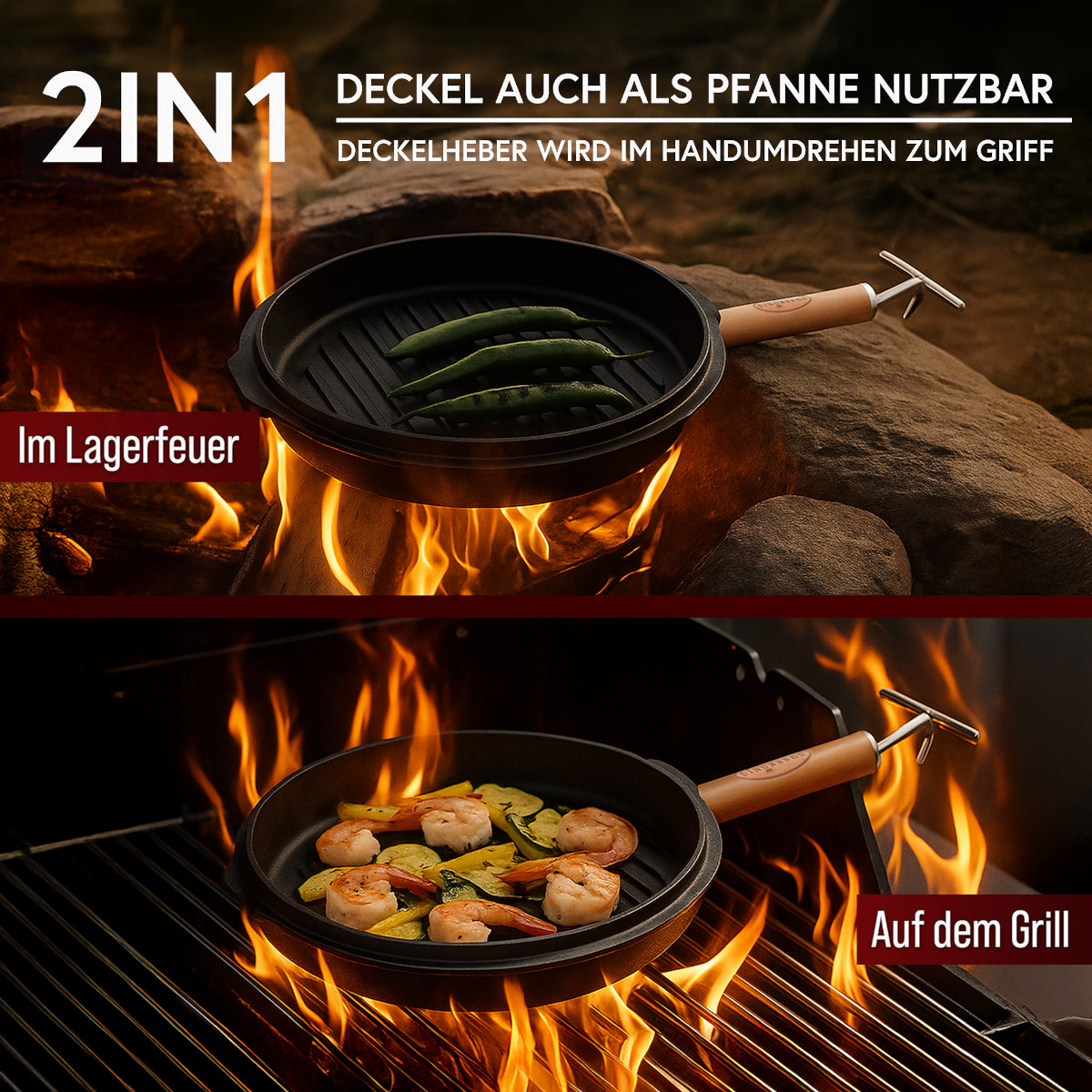 GUSSKÖNIG 12 Liter Dutch Oven Set ohne Füße mit 2in1 Deckelheber von GUSSKÖNIG