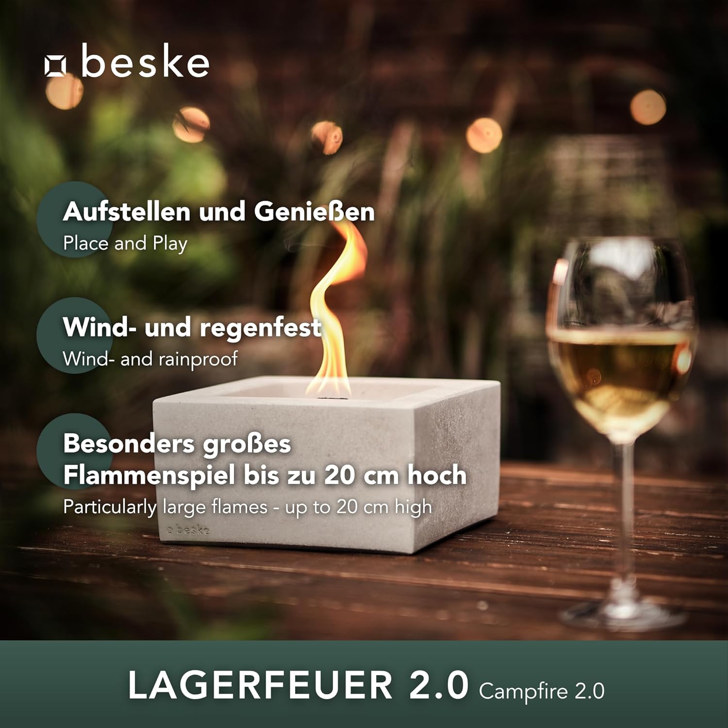 BESKE Betonfeuer Kula Outdoor 20x20x11cm inkl. Löschbrett - HANDARBEIT Made in Germany von Beske-Manufaktur