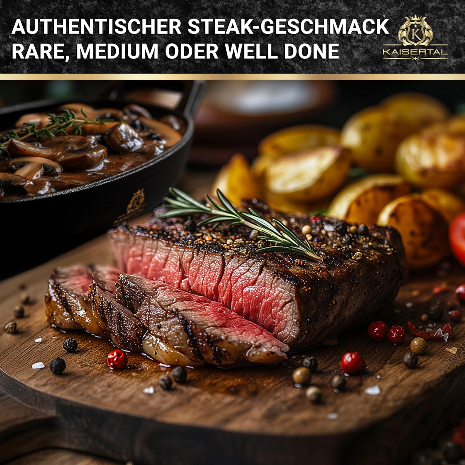 KAISERTAL 2er Set Servierpfanne Gusseisen Oval 15x10 cm - Pfanne mit 2 Griffen & Holzuntersetzer von KAISERTAL