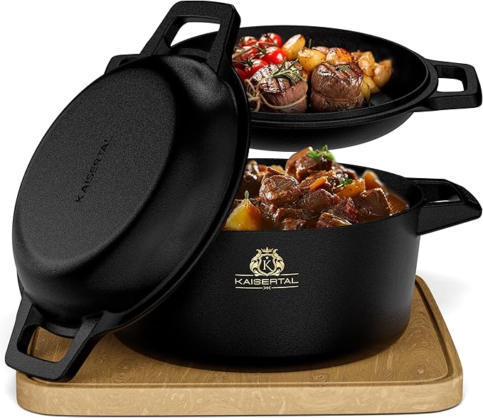 KAISERTAL Gusseisen Topf - 2-in-1 Schmortopf 26 cm mit Deckel 6,4 Liter - Eingebrannt von KAISERTAL
