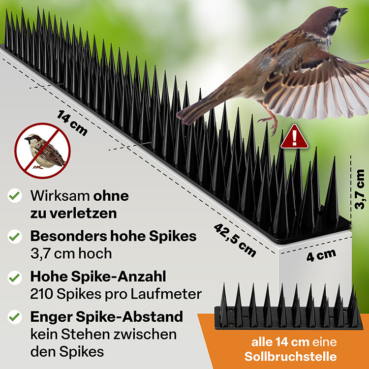 TTL Garden 5m Vogelabwehr Spikes Kunststoff schwarz - Taubenabwehr Vogelschreck - 6 Elemente a 42cm von TTL Garden