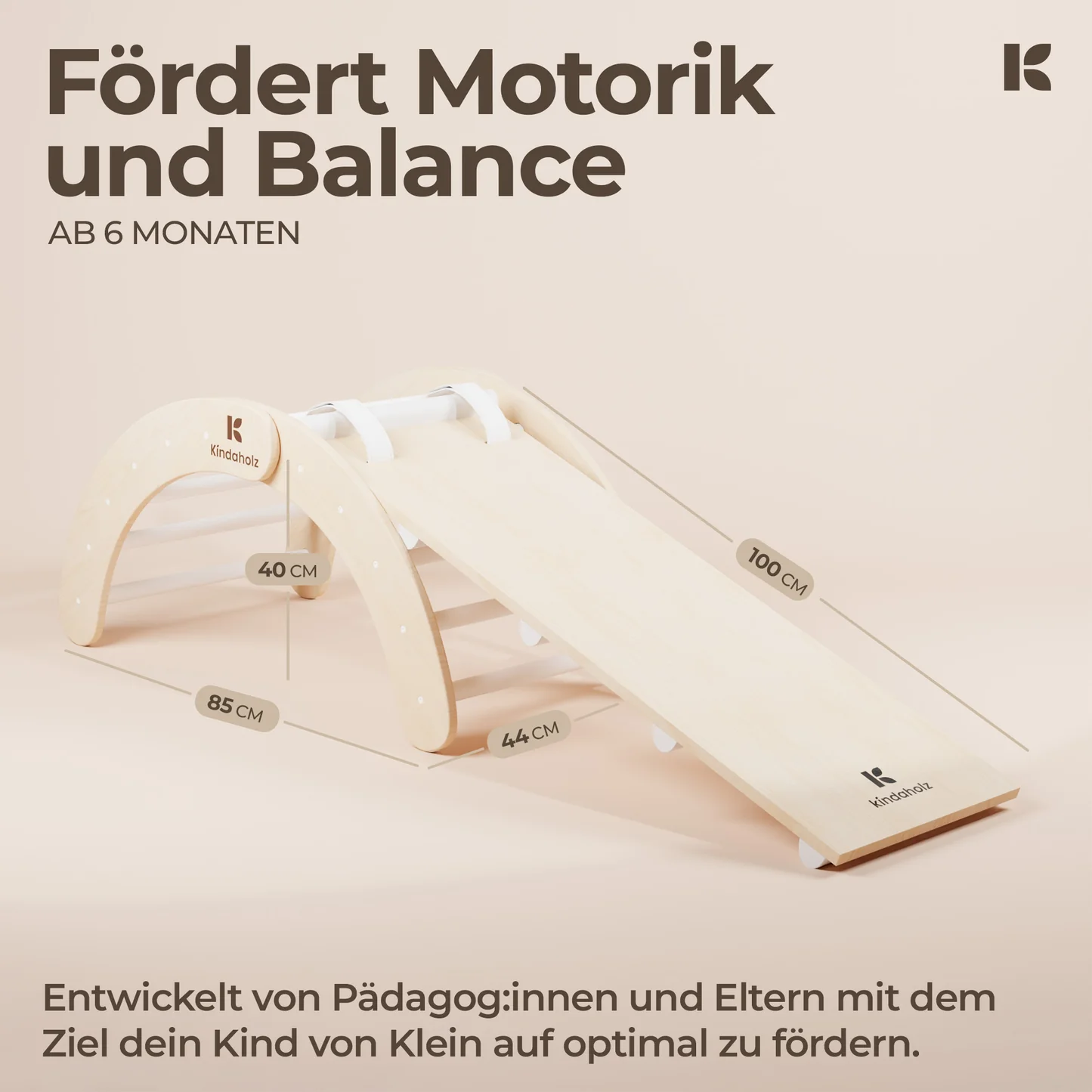 Kindaholz NINA Kletterbogen mit NOAH Rutschrampe Weiß Indoor Kletterset aus FSC Holz von Kindaholz