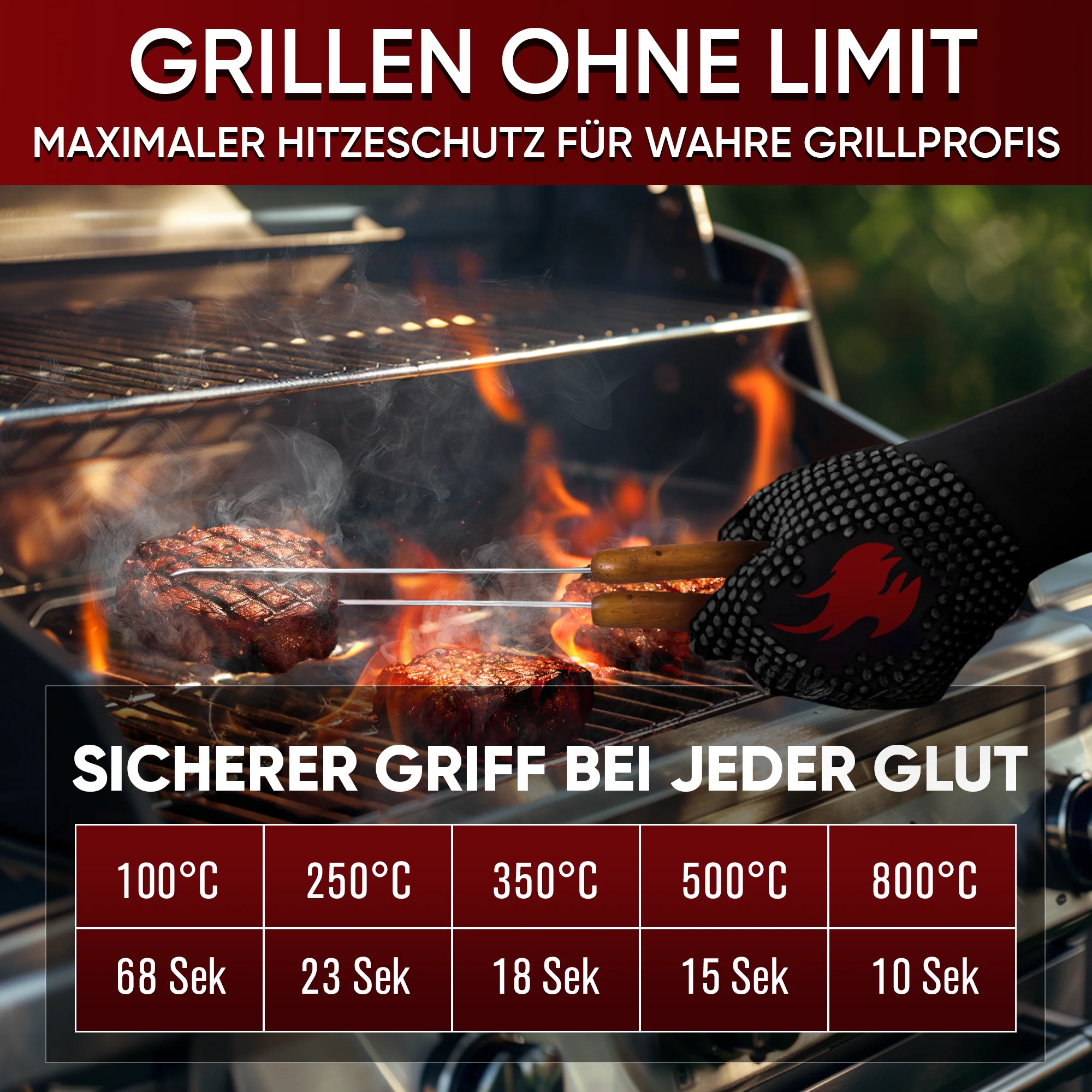 GUSSKÖNIG Größe L Grillhandschuhe hitzebeständig bis 800°C von GUSSKÖNIG