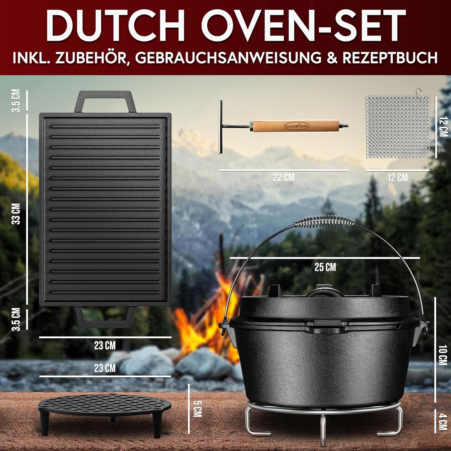 GUSSKÖNIG Dutch Oven Set 13-teilig - bereits eingebranntes Gusseisen Topf Set von GUSSKÖNIG GUSSKÖNIG Dutch Oven Set 13-teilig - bereits eingebranntes Gusseisen Topf Set von GUSSKÖNIG