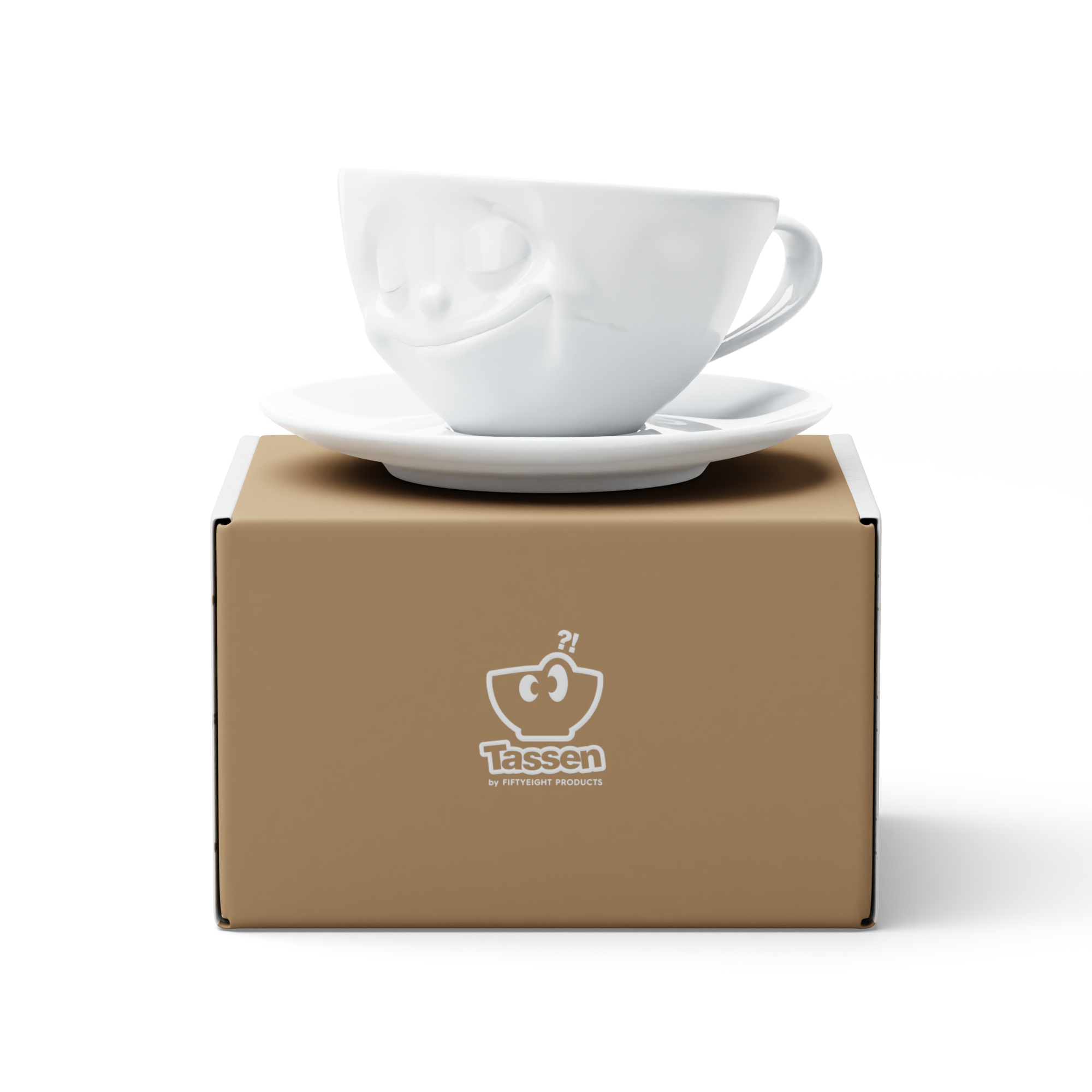 58products | Kaffeetasse Glücklich weiß 200 ml ideal für Kaffee + Tee + Kakao | Made in Germany von 58products