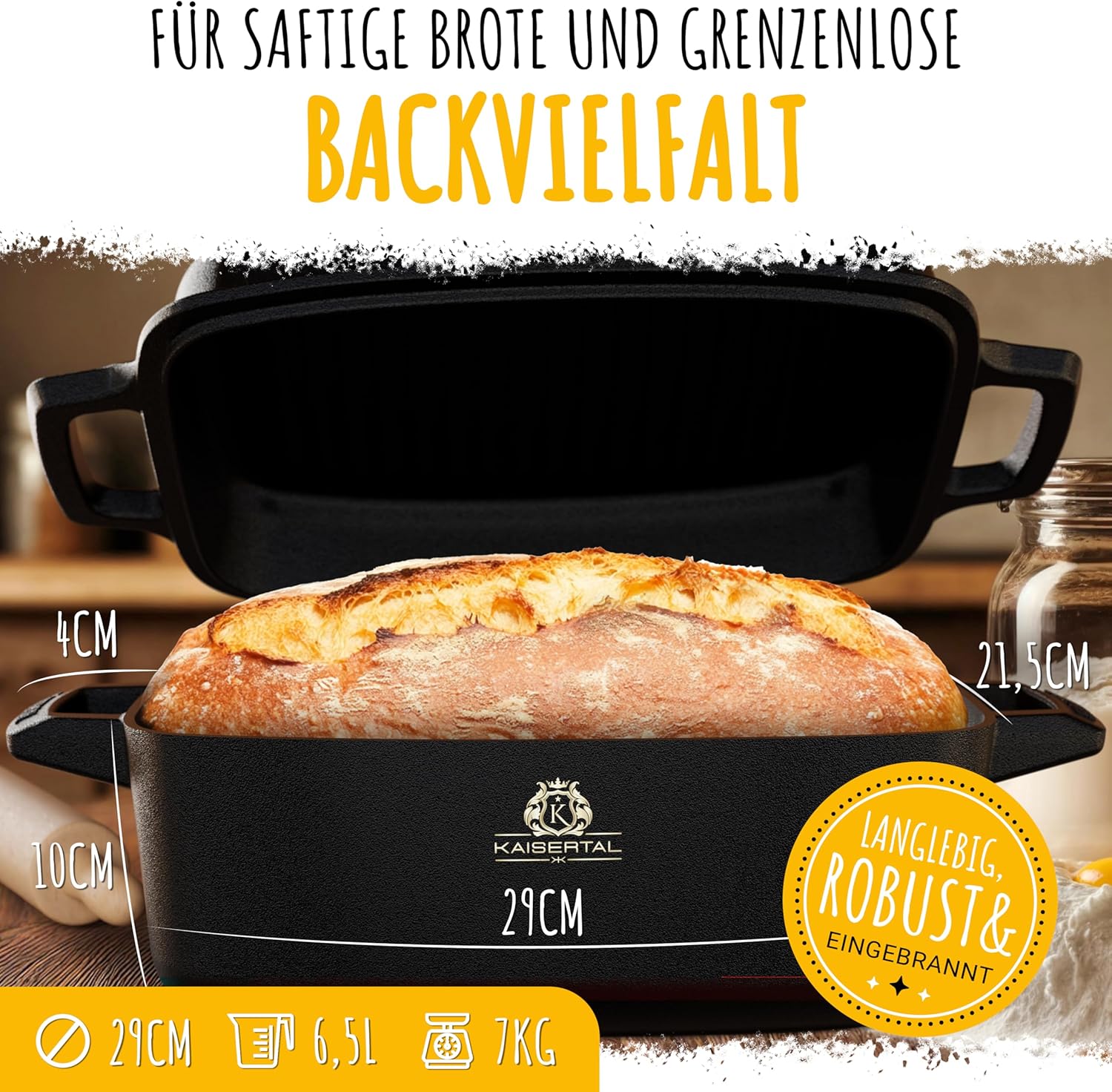 KAISERTAL Gusseisen Brotbackform mit Deckel 28 cm - inkl. Gärkorb von KAISERTAL
