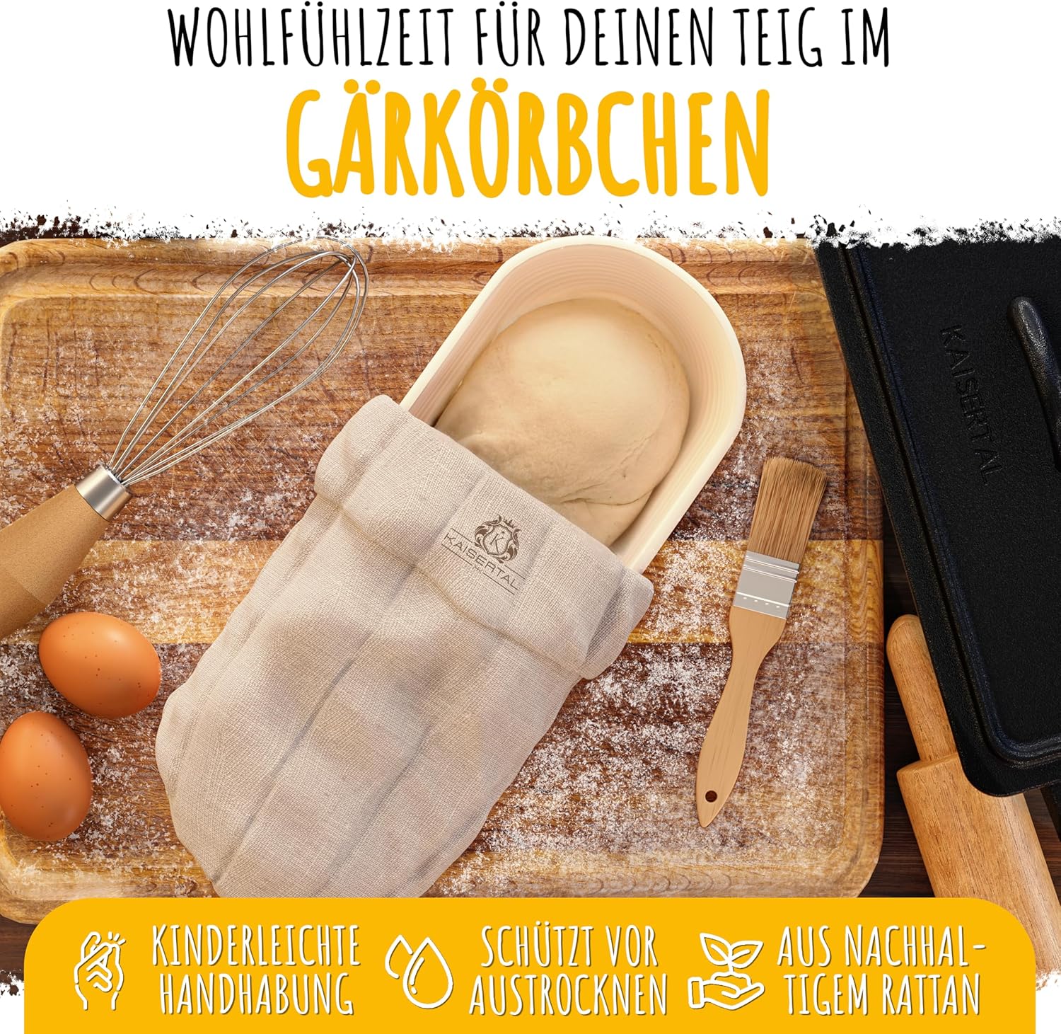 KAISERTAL Gusseisen Brotbackform mit Deckel 28 cm - inkl. Gärkorb von KAISERTAL