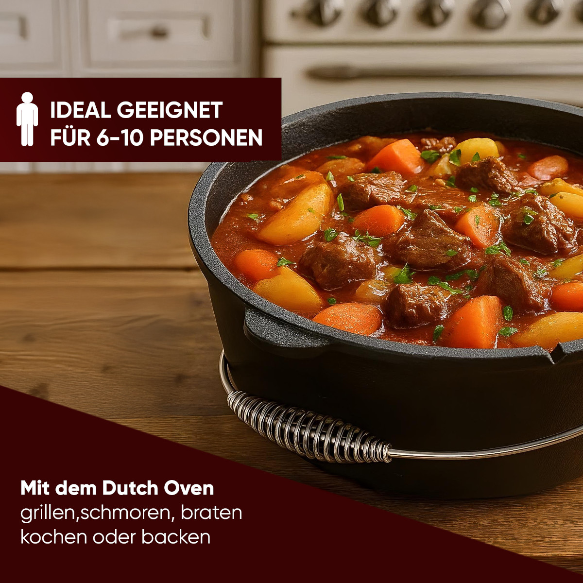 GUSSKÖNIG 9 Liter Dutch Oven Set ohne Füße mit 2in1 Deckelheber von GUSSKÖNIG