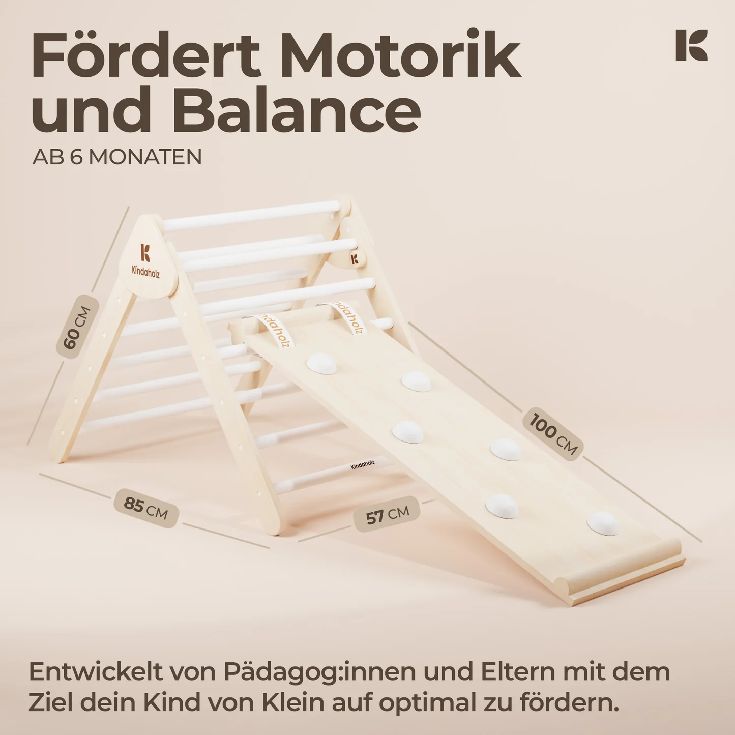 Kindaholz SAMI Kletterdreieck mit NOAH Rutschrampe Weiß Indoor Kletterset aus FSC Holz von Kindaholz