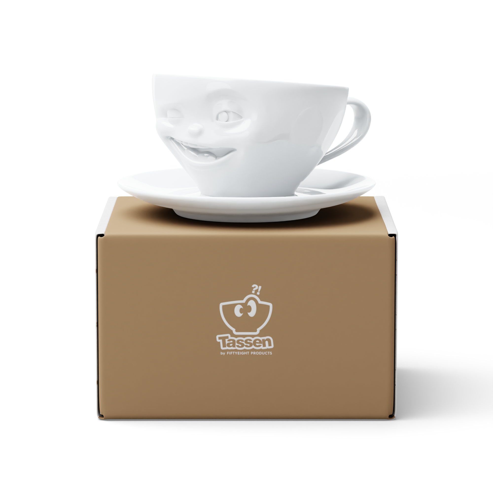 58products | Kaffeetasse Zwinkernd weiß 200 ml ideal für Kaffee + Tee + Kakao | Made in Germany von 58products