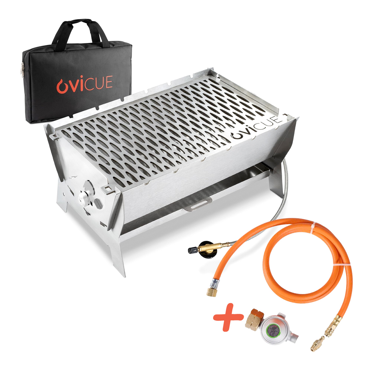 Ovicue L Kompaktgrill 3,5 kW Leistung & 1,3 m Adapter-Set für 5 kg oder 11 kg Gasflasche - flexibles Grillvergnügen mit Standardgas Ovicue L Kompaktgrill 3,5 kW Leistung & 1,3 m Adapter-Set für 5 kg oder 11 kg Gasflasche - flexibles Grillvergnügen mit Standardgas
