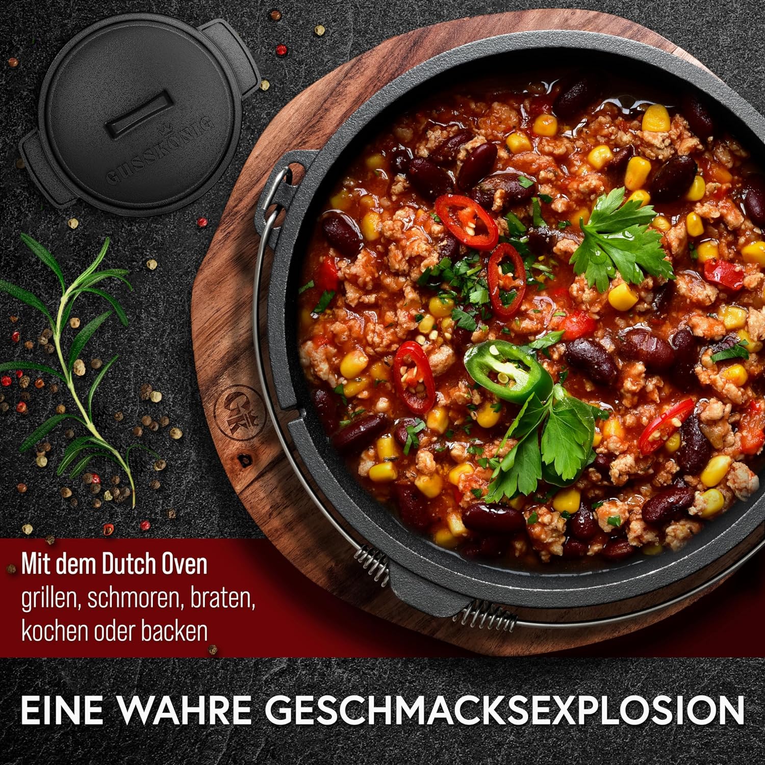 GUSSKÖNIG Dutch Oven Set 13-teilig - bereits eingebranntes Gusseisen Topf Set von GUSSKÖNIG GUSSKÖNIG Dutch Oven Set 13-teilig - bereits eingebranntes Gusseisen Topf Set von GUSSKÖNIG
