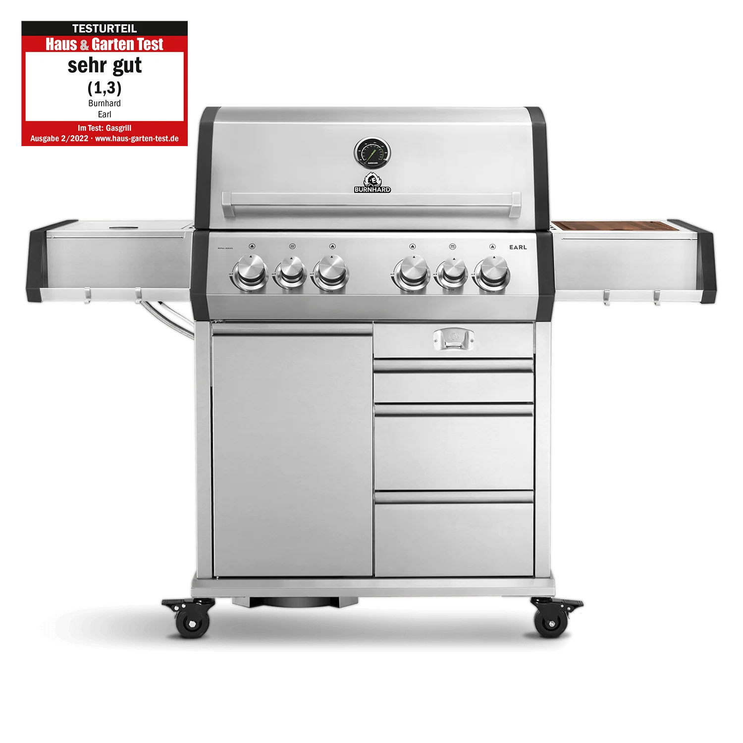 BURNHARD Big EARL Premium-Gasgrill 4-Brenner in der Farbe Edelstahl mit Gusseisenrost von BURNHARD