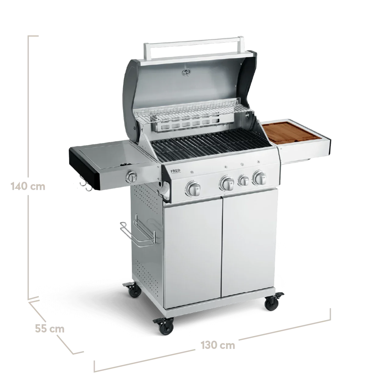 BURNHARD FRED Deluxe Gasgrill 3-Brenner in der Farbe Edelstahl mit Gusseisenrost von BURNHARD
