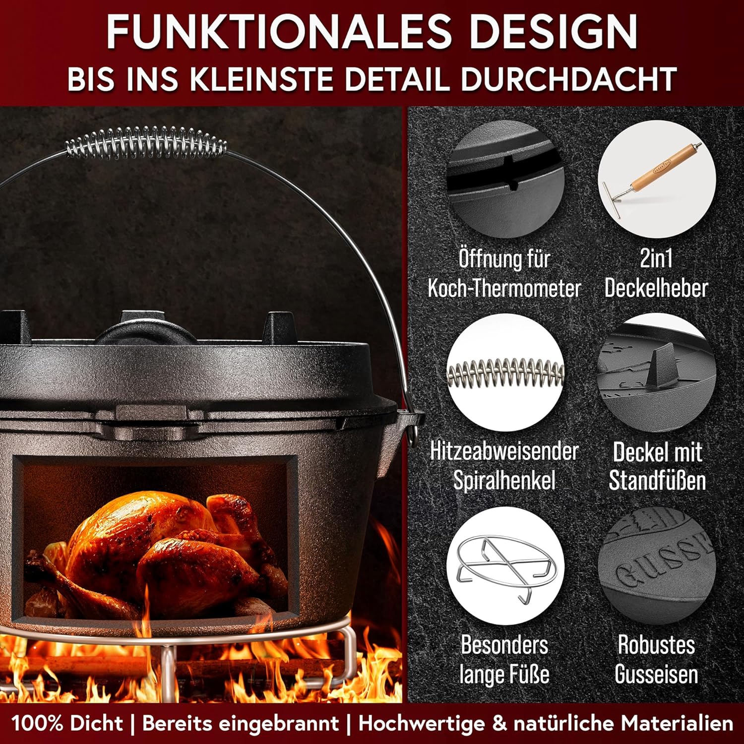 GUSSKÖNIG Dutch Oven Set 8-teilig - bereits eingebranntes Gusseisen Topf Set  von GUSSKÖNIG
