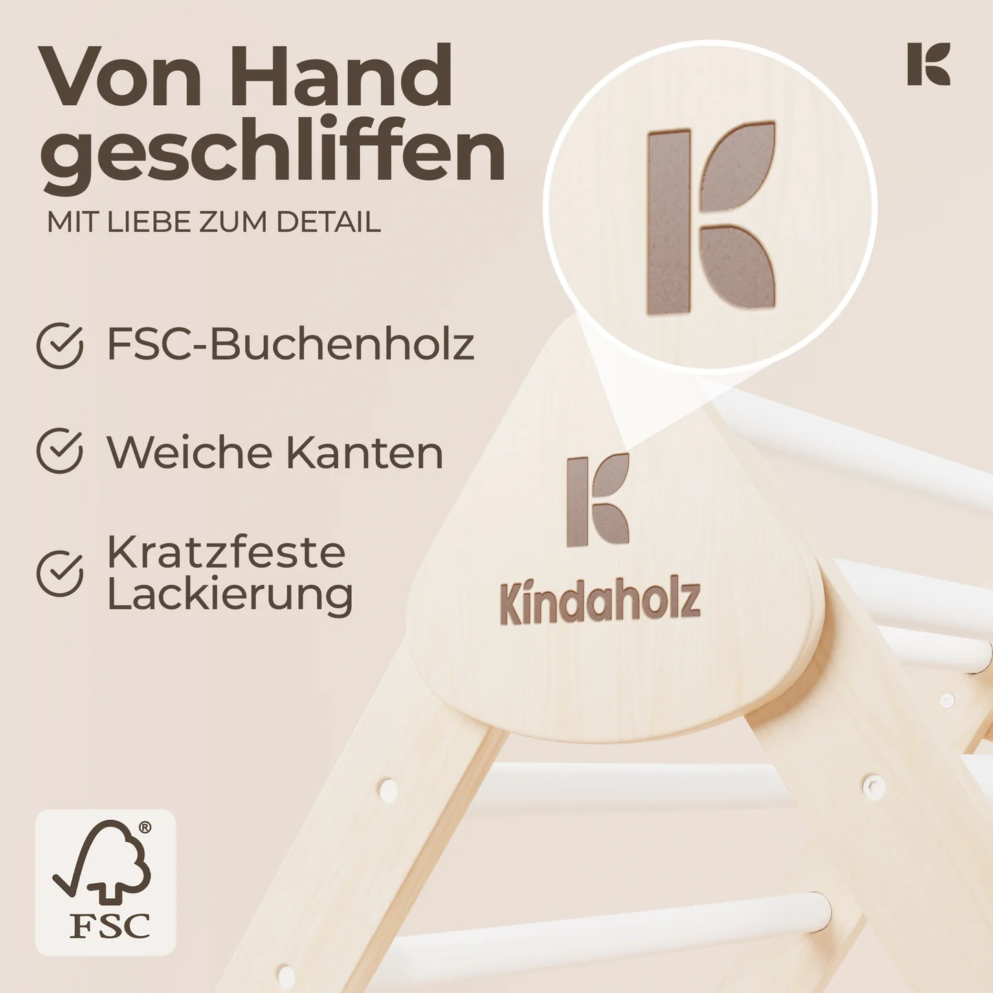 Kindaholz SAMI Kletterdreieck Weiß Indoor Kletterdreieck aus FSC Holz von Kindaholz