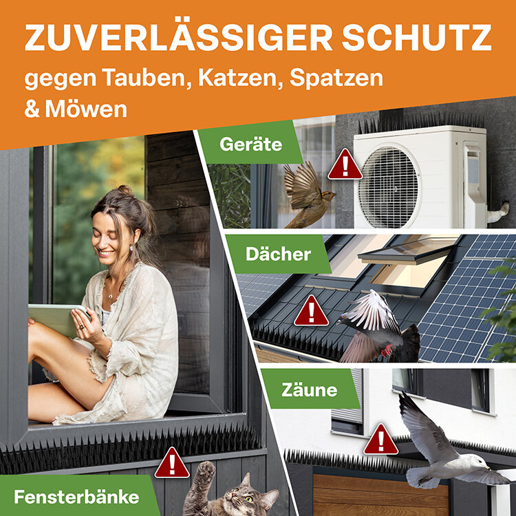 TTL Garden 5m Vogelabwehr Spikes Kunststoff schwarz - Taubenabwehr Vogelschreck - 6 Elemente a 42cm von TTL Garden