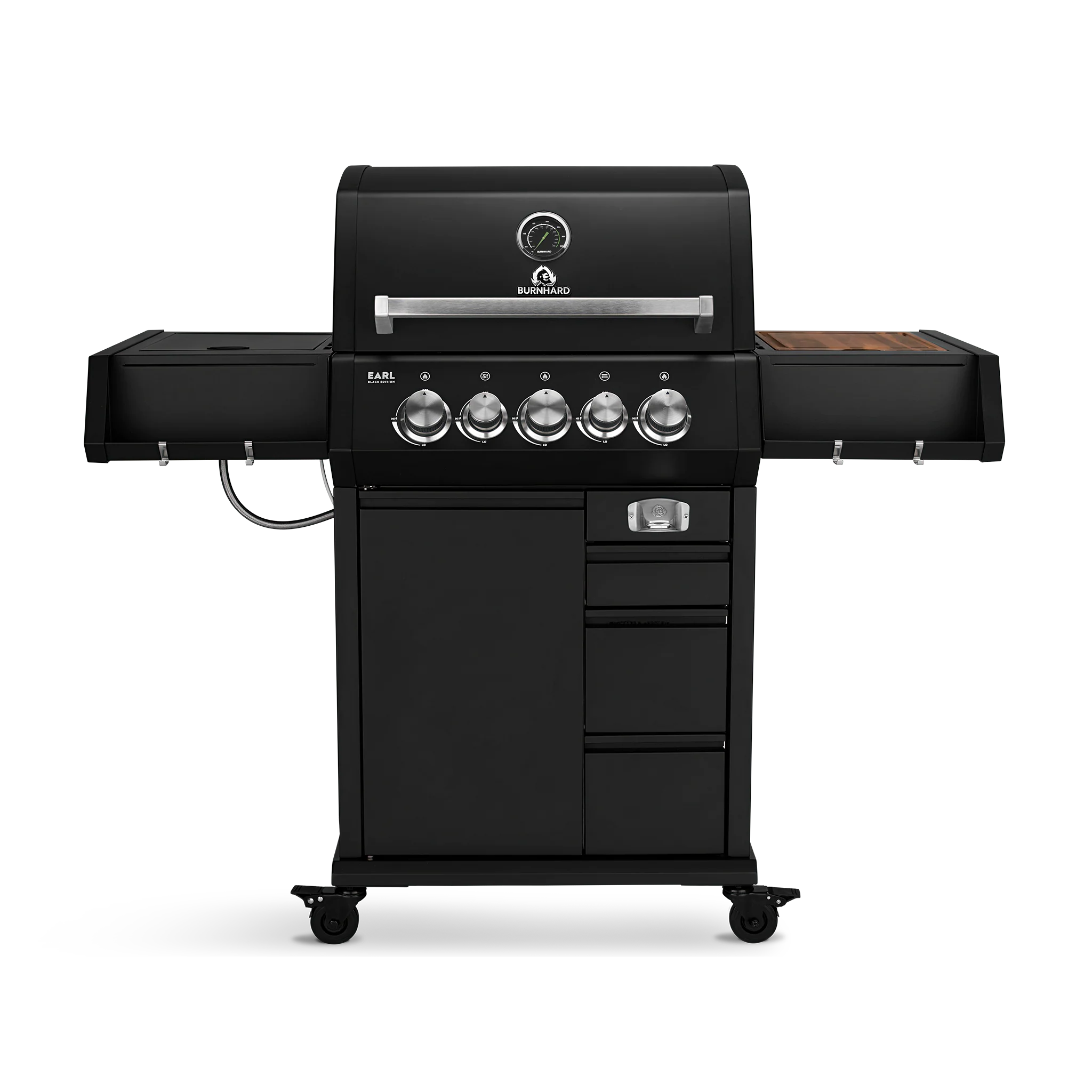BURNHARD EARL Premium-Gasgrill 3-Brenner in der Farbe Schwarz mit Gusseisenrost von BURNHARD