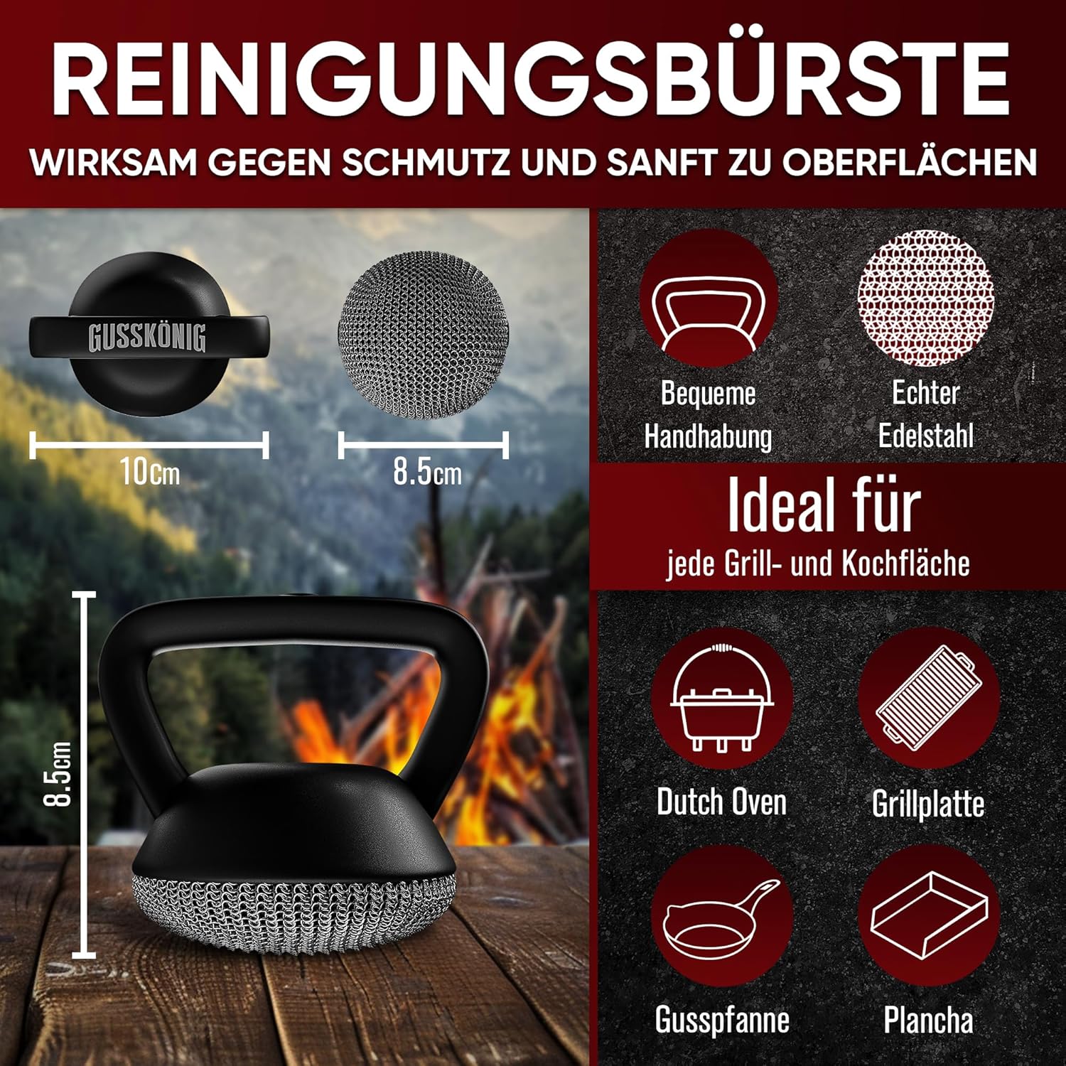 GUSSKÖNIG Ringreiniger mit Silikongriff für die schonende Reinigung von Gusseisenprodukten von GUSSKÖNIG