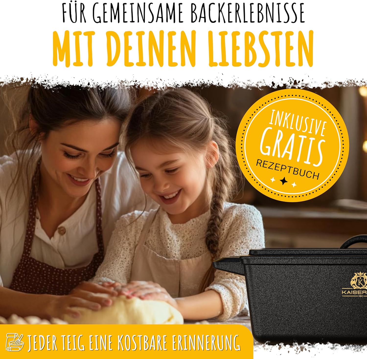 KAISERTAL Gusseisen Brotbackform mit Deckel 28cm - inkl. Gärkorb von KAISERTAL