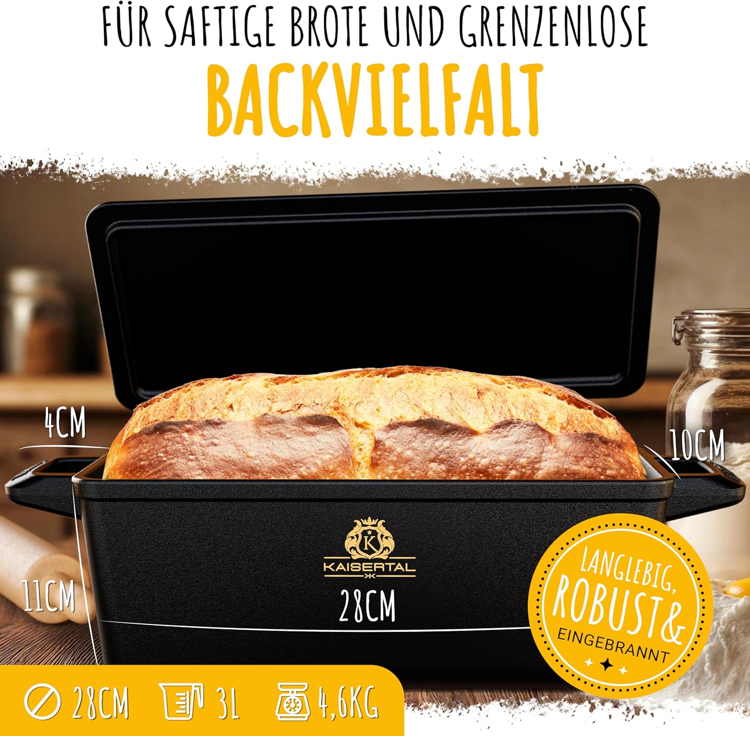 KAISERTAL Gusseisen Brotbackform mit Deckel 28cm - inkl. Gärkorb von KAISERTAL