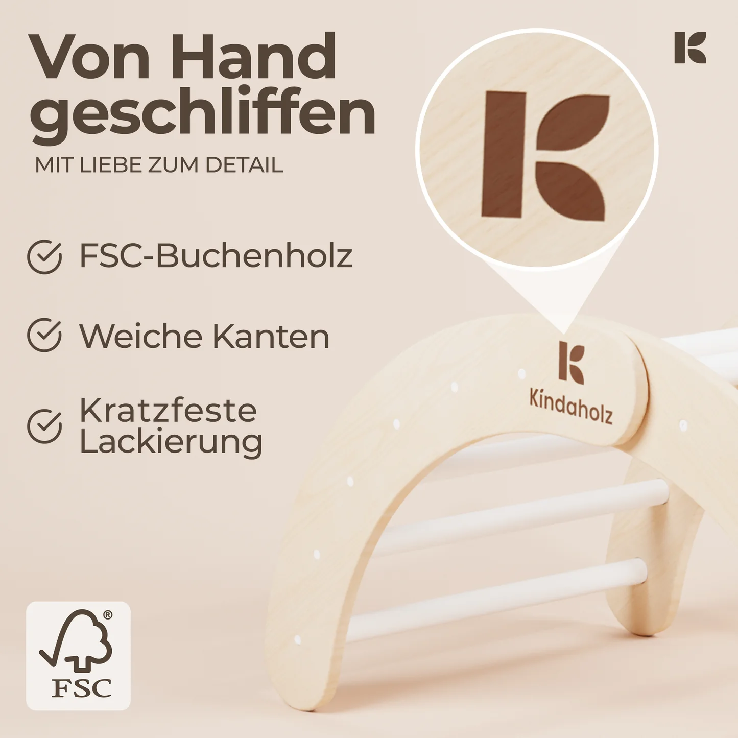 Kindaholz NINA Kletterbogen mit NOAH Rutschrampe Weiß Indoor Kletterset aus FSC Holz von Kindaholz