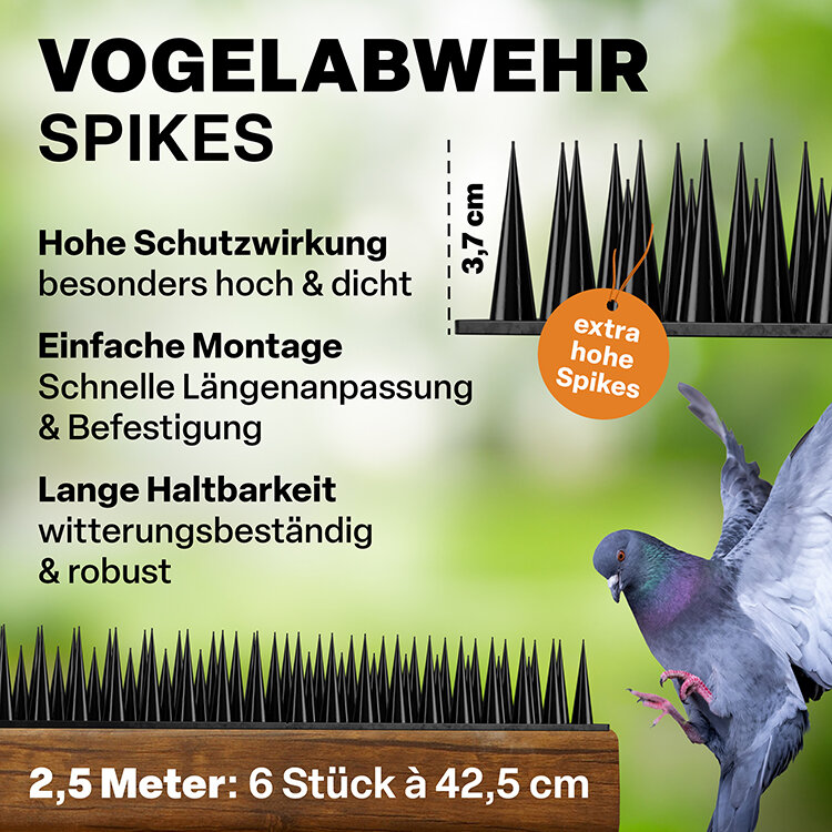 TTL Garden 5m Vogelabwehr Spikes Kunststoff schwarz - Taubenabwehr Vogelschreck - 6 Elemente a 42cm von TTL Garden