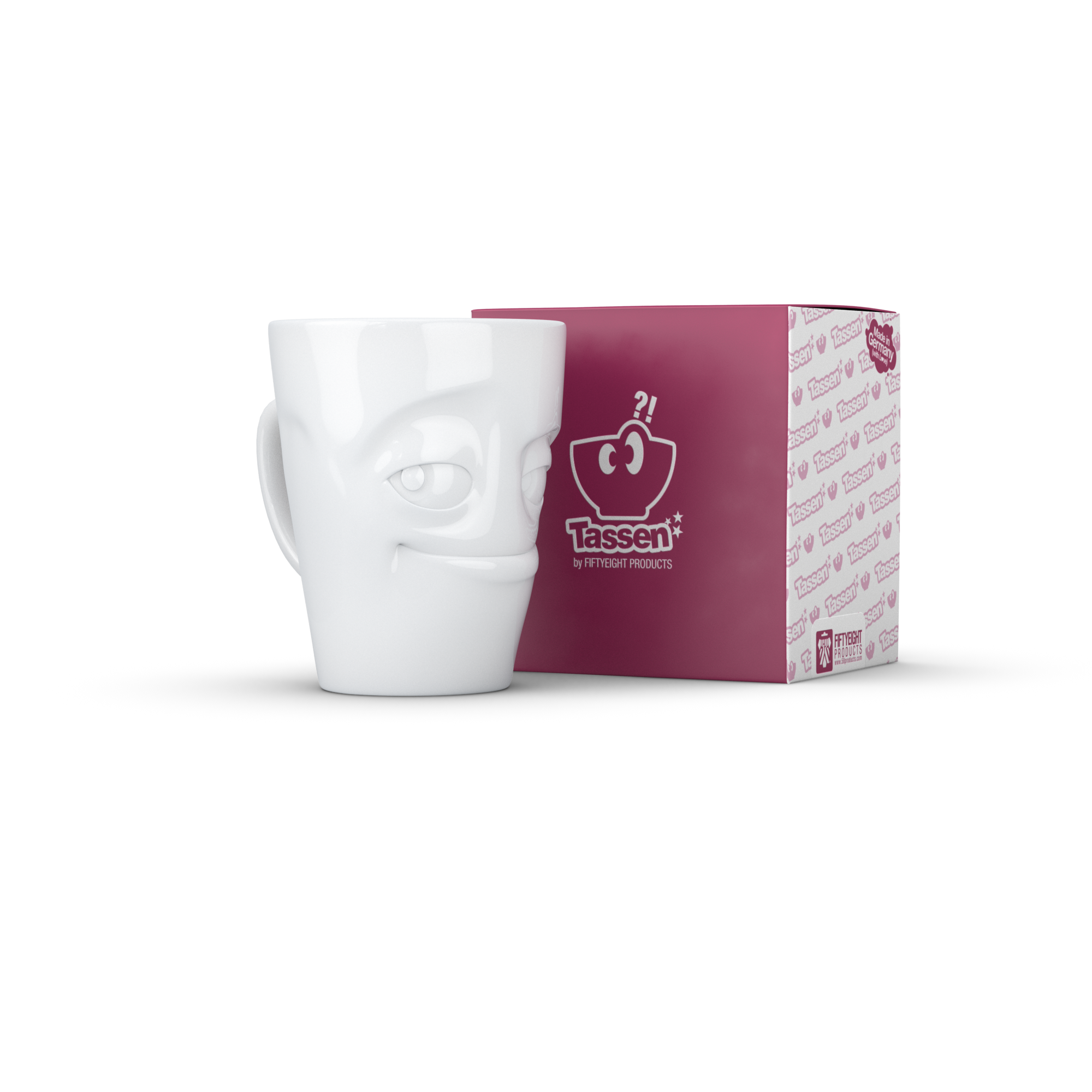 58products | Henkelbecher Verschmitzt weiß 350 ml ideal für Milchkaffee + Kaffee + Tee + Kakao | Made in Germany von 58products