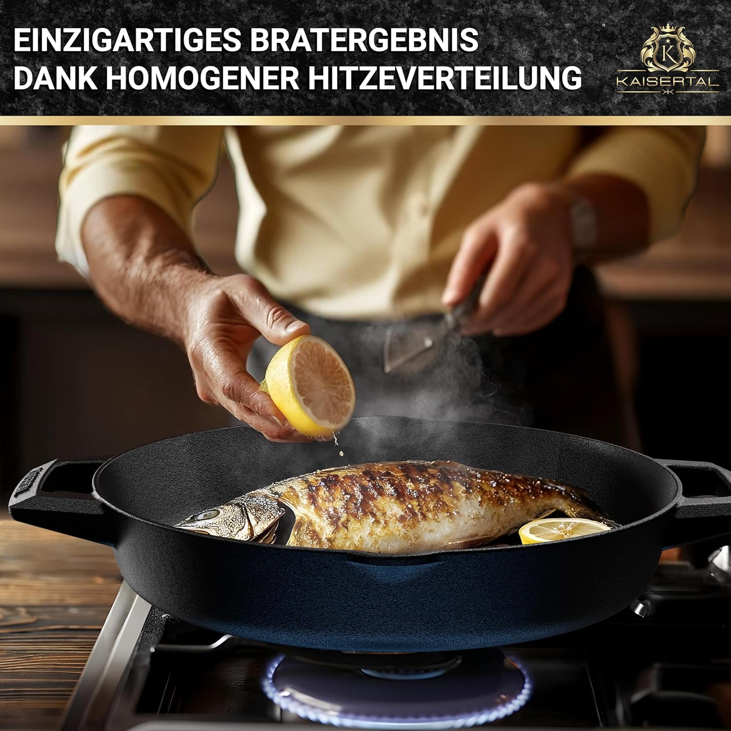 KAISERTAL Gusseisen Bratpfanne 30 cm Eingebrannt - Doppelgriff von KAISERTAL
