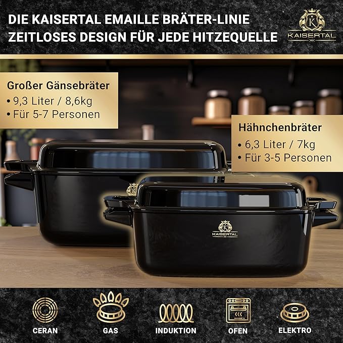 KAISERTAL Emaillierter Gusseisen Bräter 28 cm mit Deckel 6 Liter von KAISERTAL