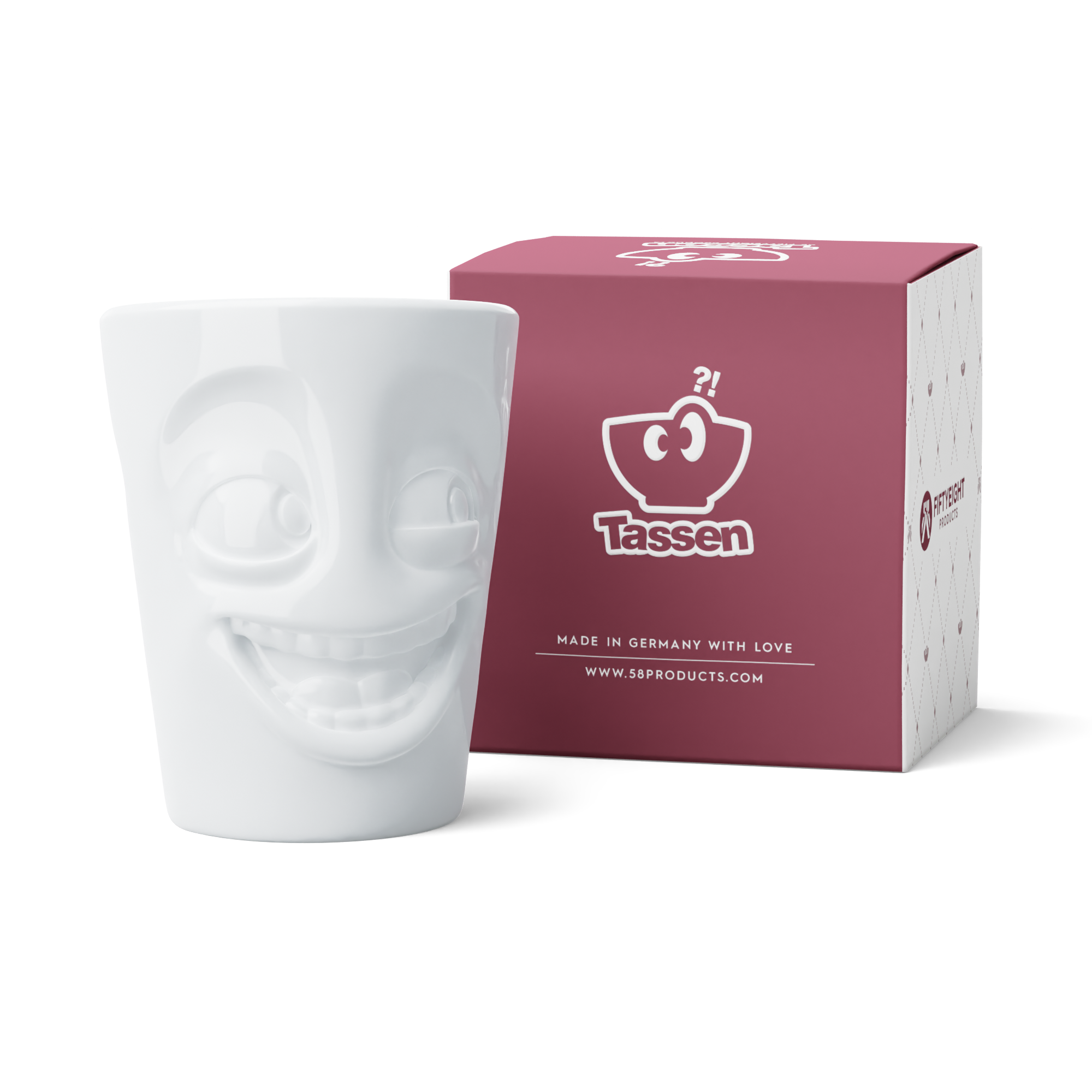 58products | Henkelbecher Witzig weiß 350 ml ideal für Milchkaffee + Kaffee + Tee + Kakao | Made in Germany von 58products