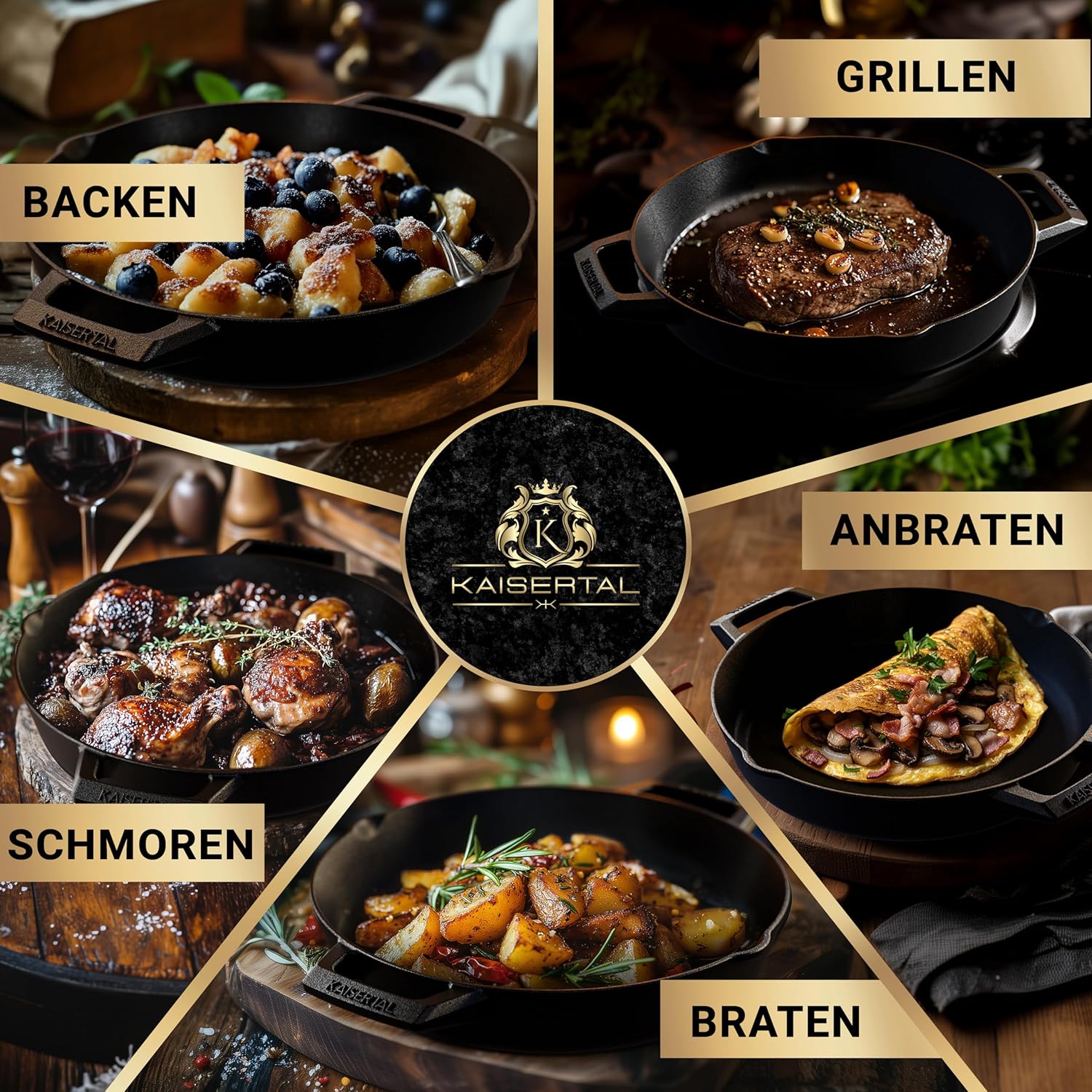 KAISERTAL Gusseisen Bratpfanne 30 cm Eingebrannt - Doppelgriff von KAISERTAL