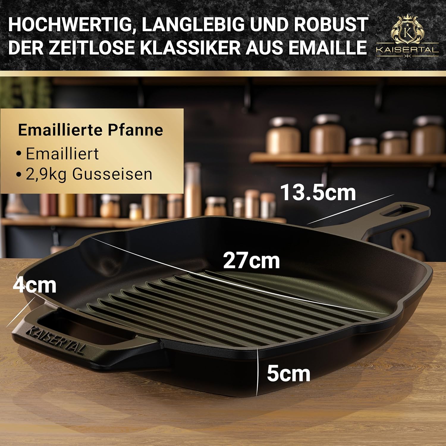 KAISERTAL Emaillierte Gusseisen Grillpfanne 27 cm mit Griff von KAISERTAL