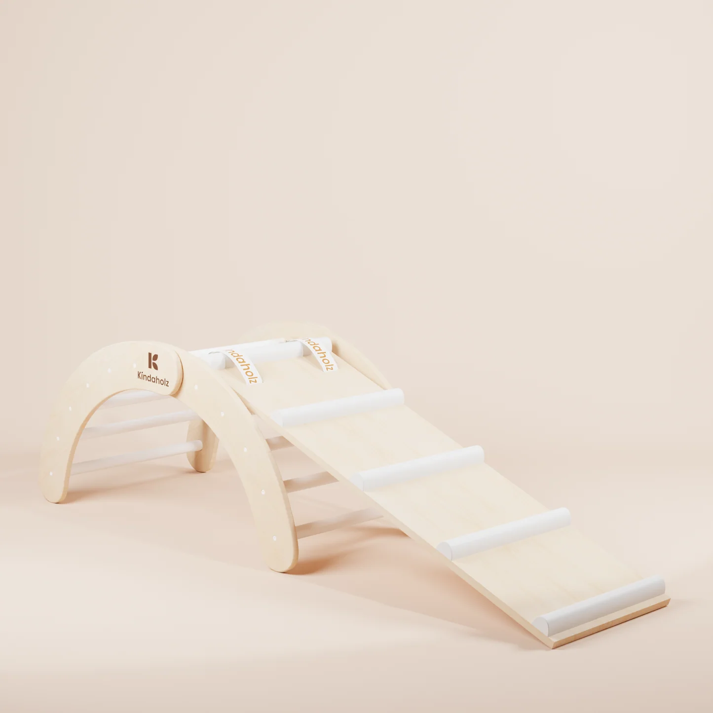 Kindaholz NINA Kletterbogen mit MIKA Rutschrampe Weiß Indoor Kletterset aus FSC Holz von Kindaholz