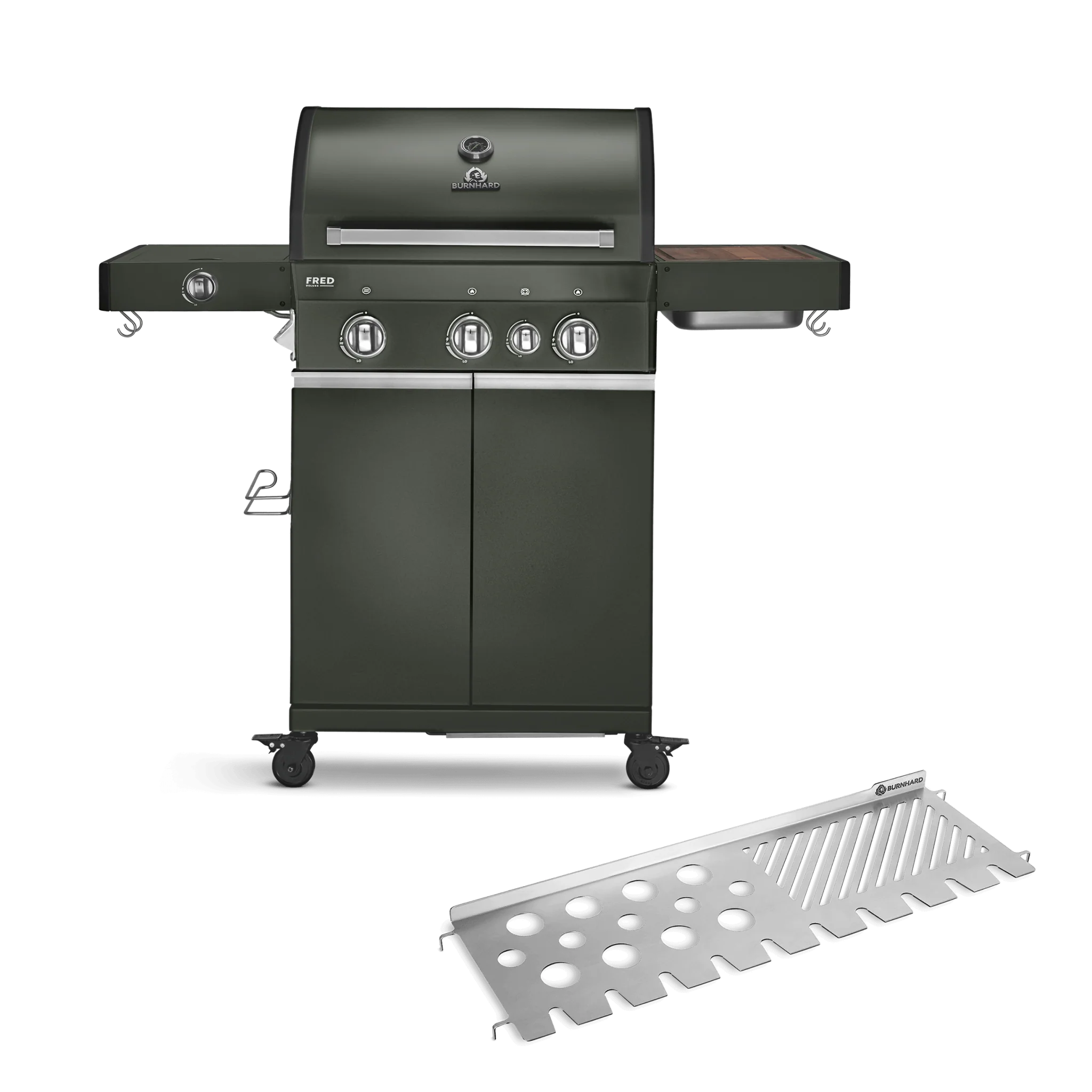 BURNHARD FRED Deluxe Gasgrill 3-Brenner in der Farbe Grün mit Edelstahlrost BURNHARD FRED Deluxe Gasgrill 3-Brenner in der Farbe Grün mit Edelstahlrost