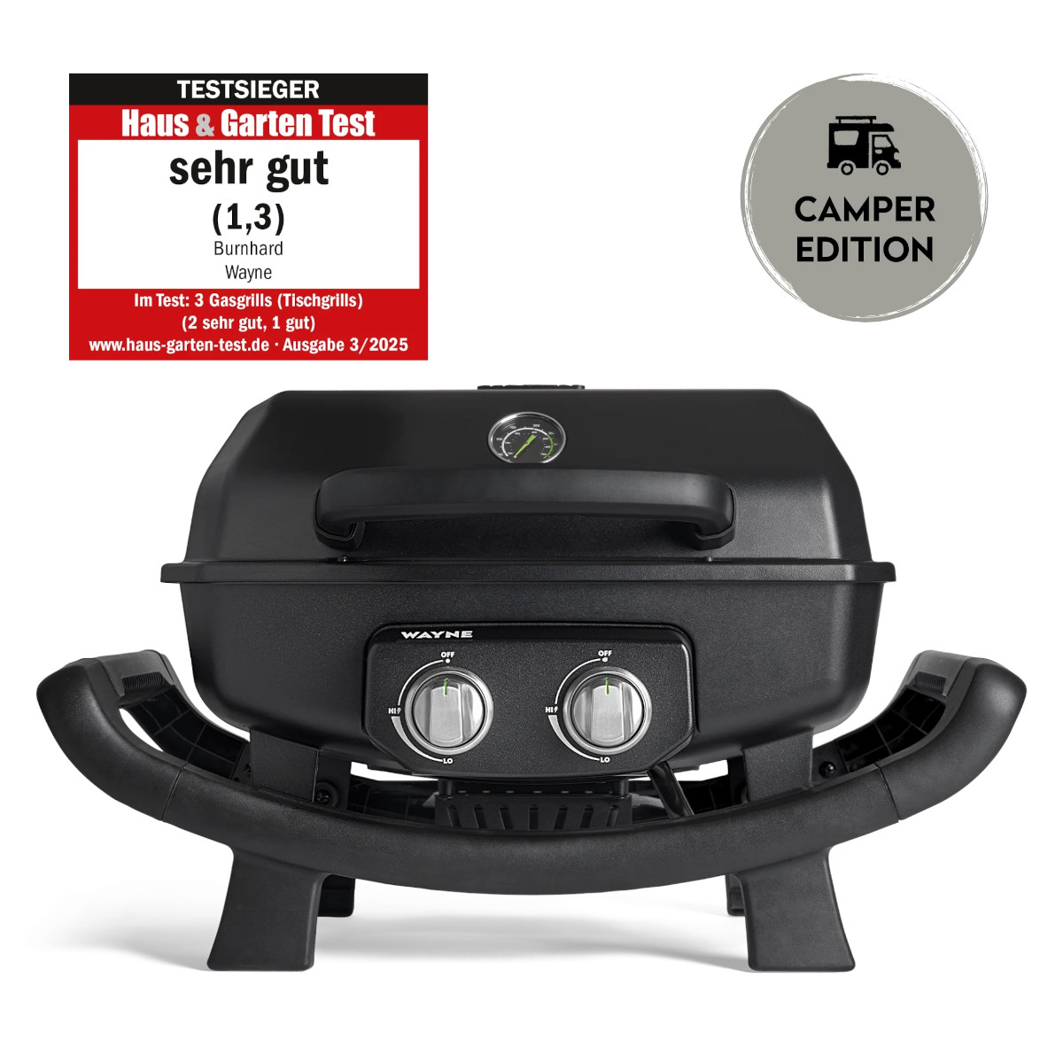 BURNHARD WAYNE Grill 2 Brenner Camper Edition für 30 mbar Außensteckdose