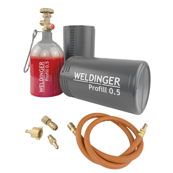 Befüllbare Aluminium Propanflasche Profill 0.5 + Umfüllschlauch + Schnellkupplungen von HUW24