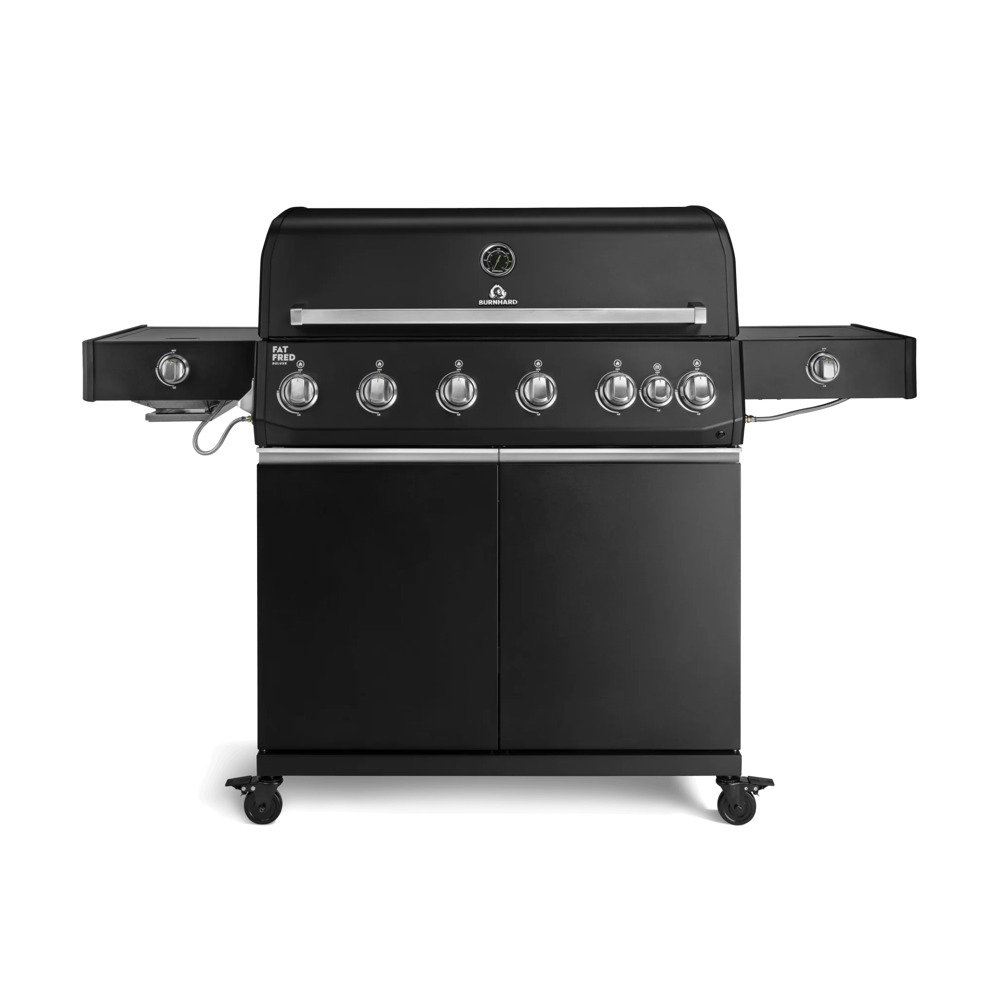 BURNHARD Fat FRED Deluxe Plus Gasgrill 6 Brenner Series 4 Black Edition mit Gusseisen Grillrost Maximale BBQ Power 30,7 kW XXL Premium Ausstattung von BURNHARD