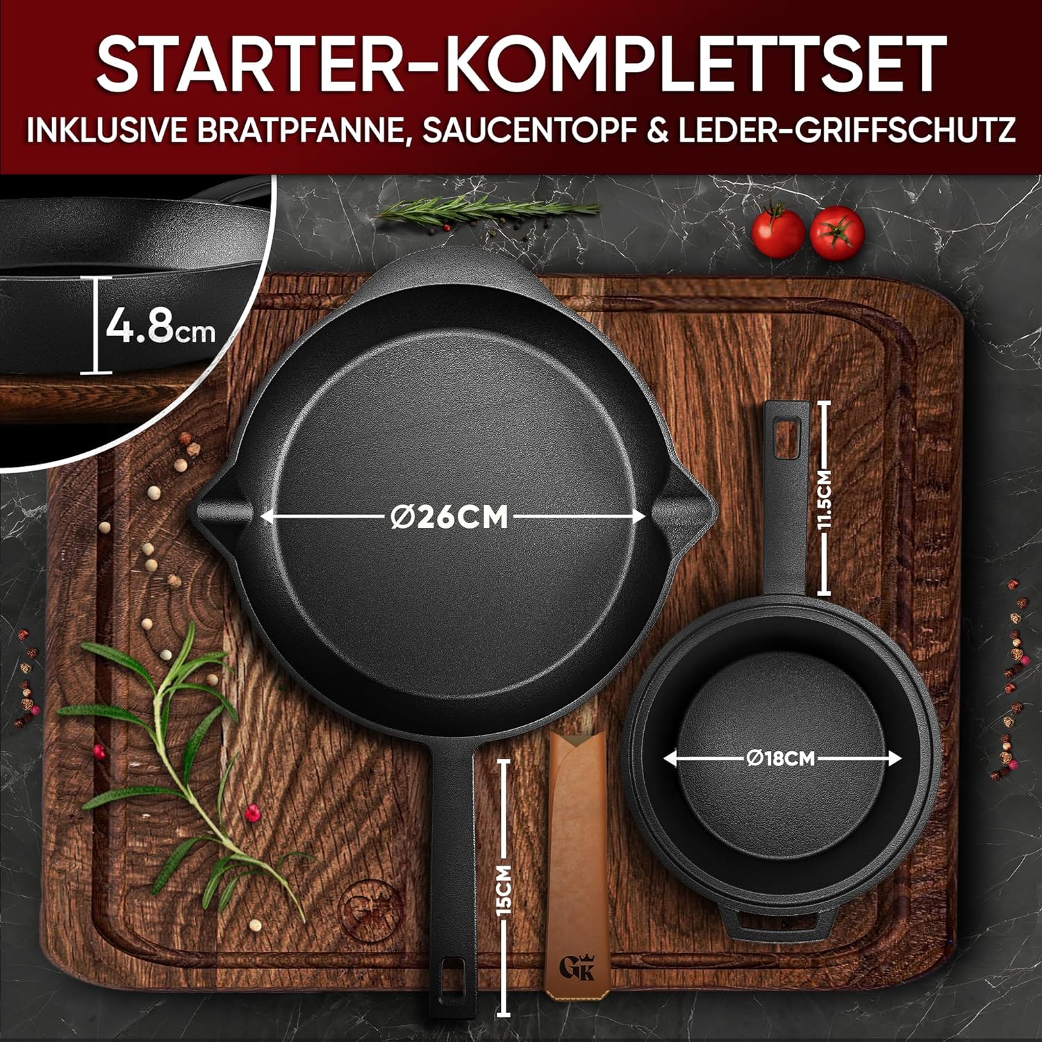 GUSSKÖNIG Dutch Oven Set 8-teilig - bereits eingebranntes Gusseisen Topf Set  von GUSSKÖNIG