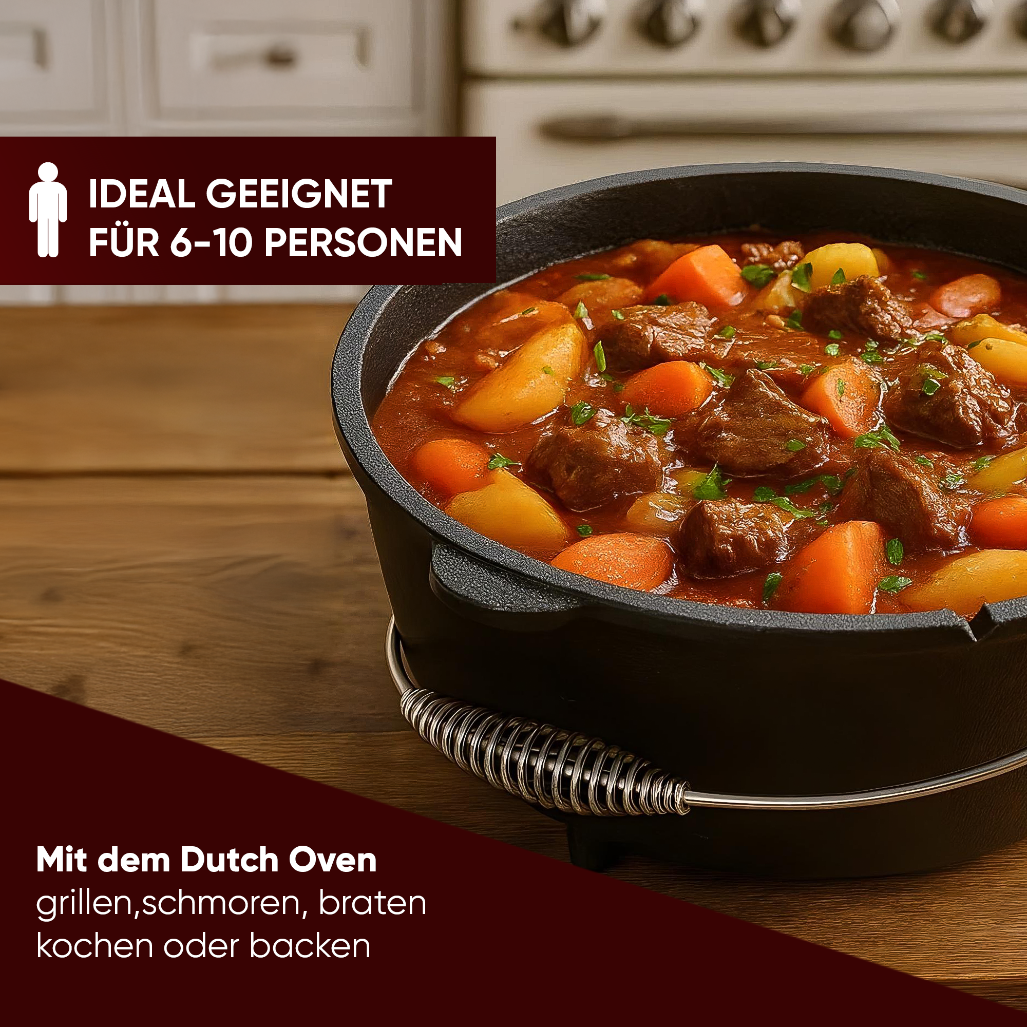 GUSSKÖNIG 9 Liter Dutch Oven Set mit Füßen mit 2in1 Deckelheber von GUSSKÖNIG