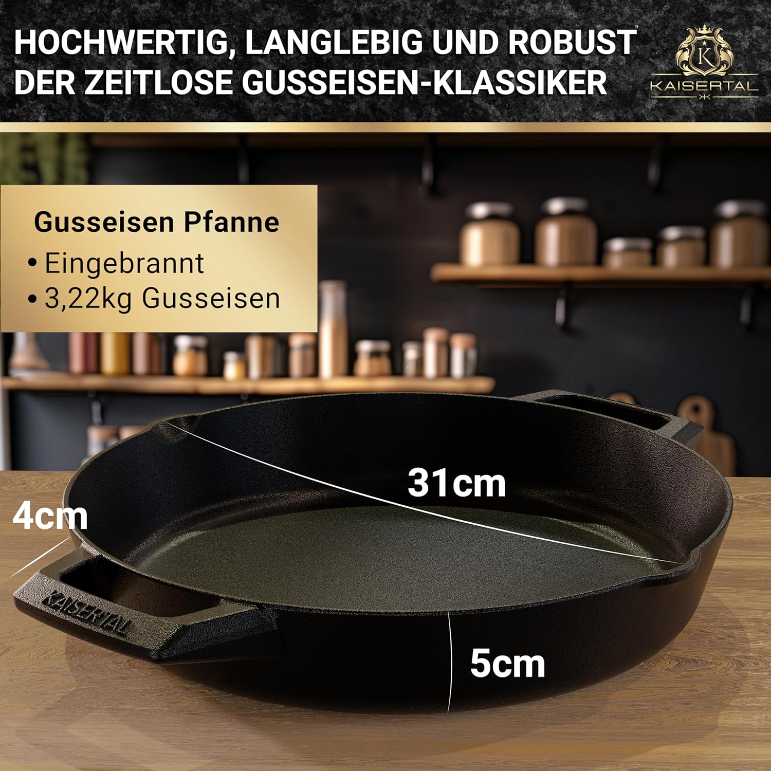 KAISERTAL Gusseisen Bratpfanne 30 cm Eingebrannt - Doppelgriff von KAISERTAL