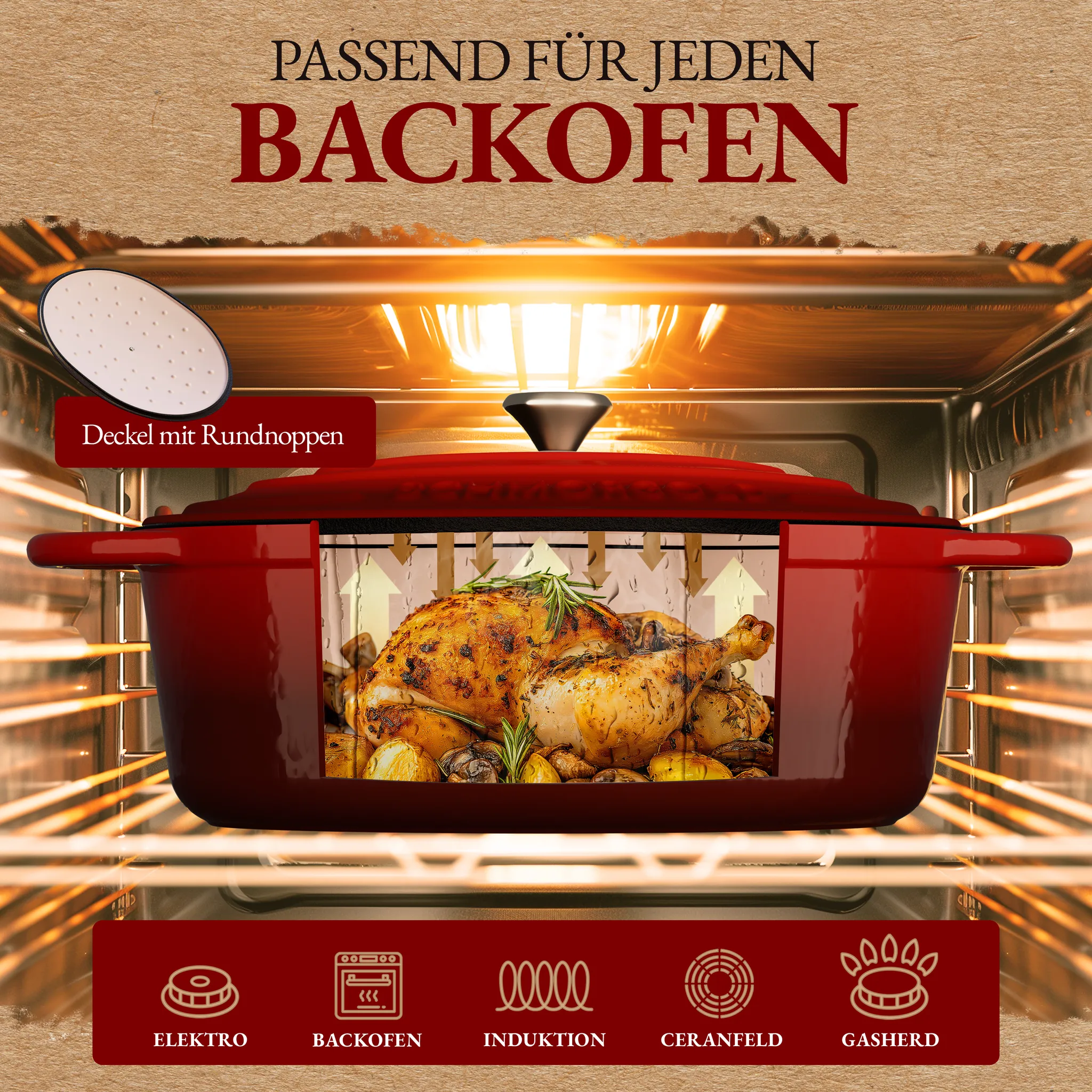 SCHMORGOLD Bräter XL mit Deckel aus emailliertem Gusseisen oval - 33 cm - 6 Liter von SCHMORGOLD