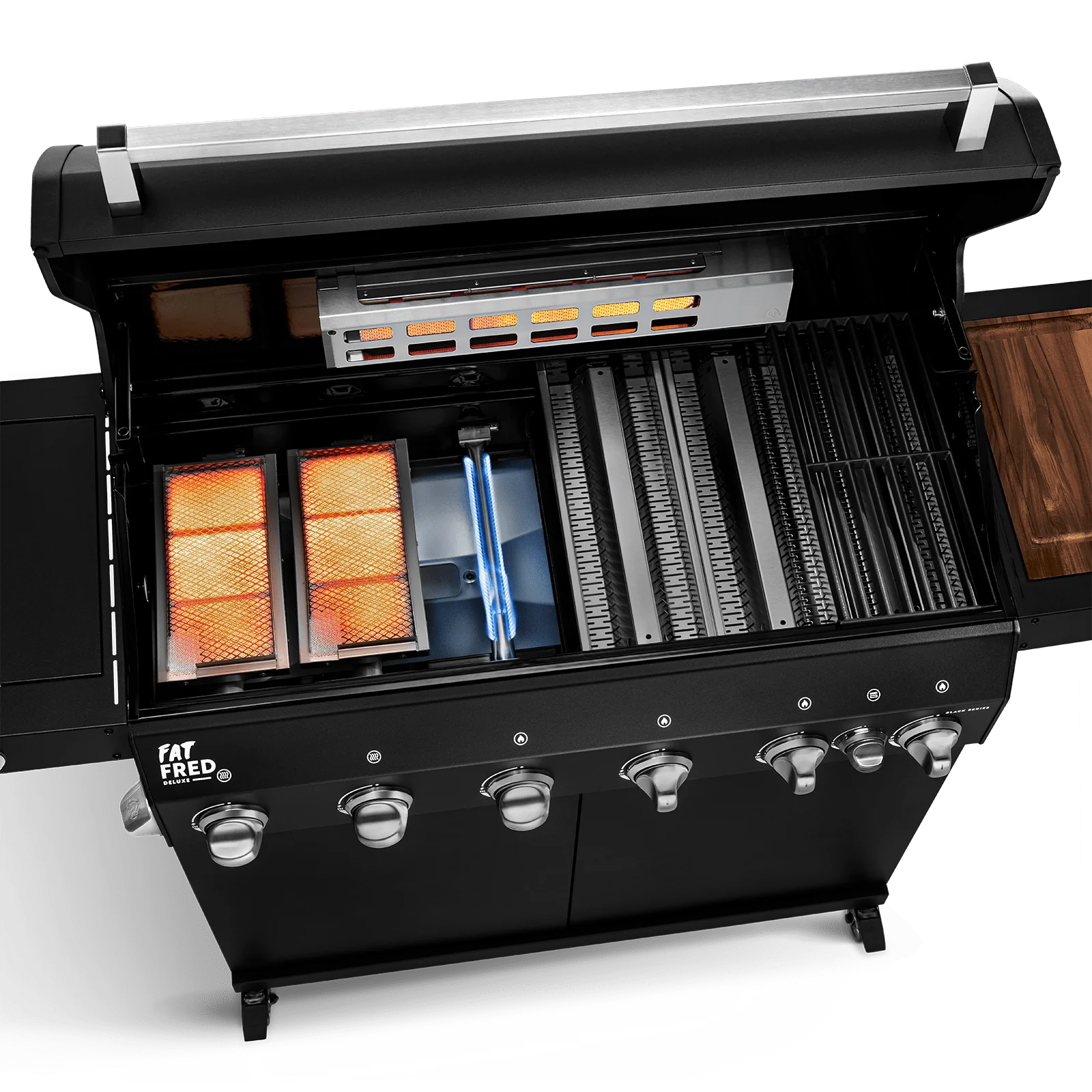 BURNHARD Fat FRED Deluxe Gasgrill 6-Brenner in der Farbe Schwarz mit Gusseisenrost von BURNHARD