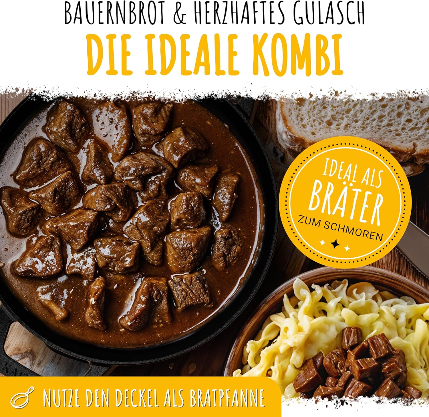 KAISERTAL Gusseisen Brotbackform mit Deckel 26 cm - inkl. Gärkorb von KAISERTAL