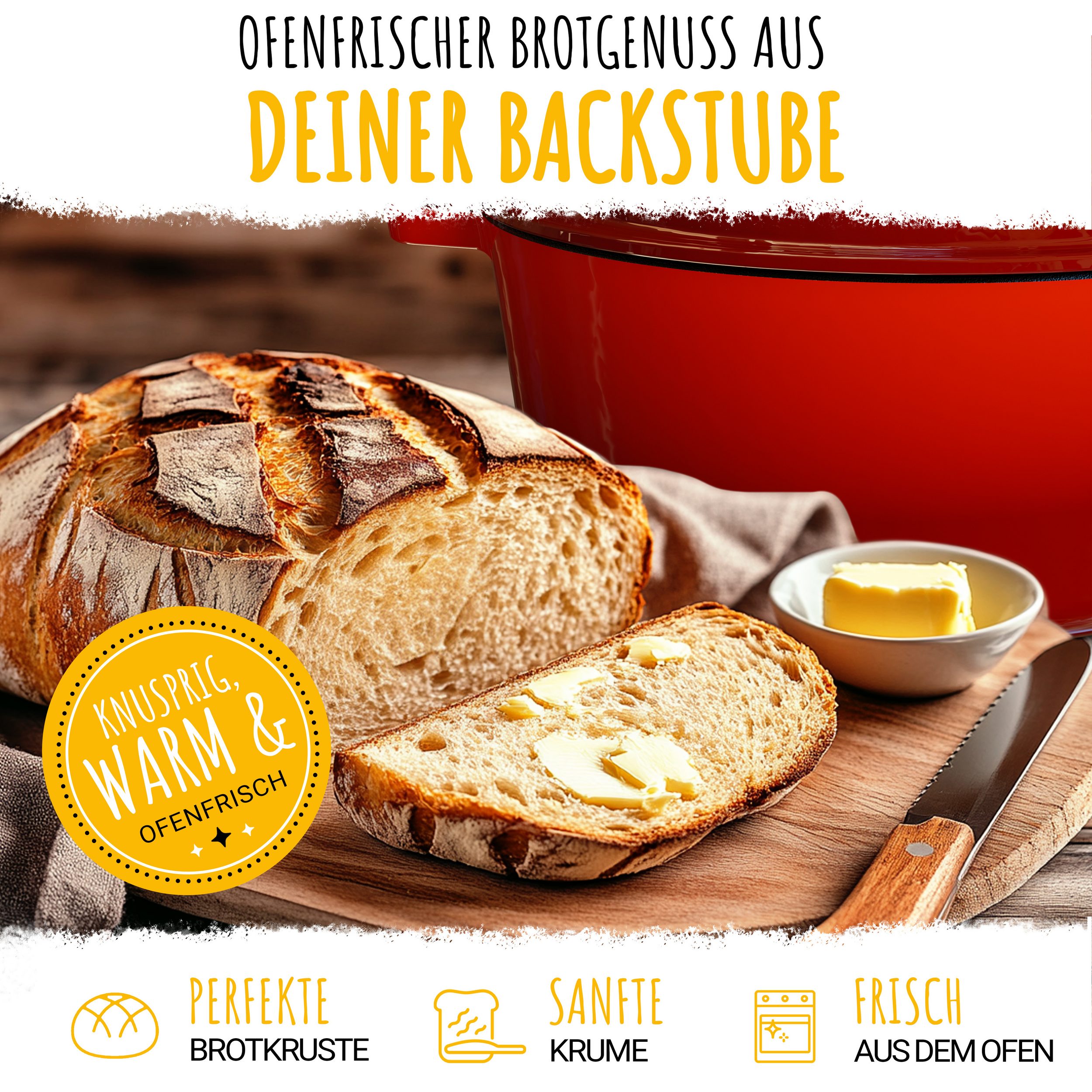 SCHMORGOLD Brotbacktopf & Schmortopf aus emailliertem Gusseisen & Gärkorb - 26 cm grifflos von SCHMORGOLD