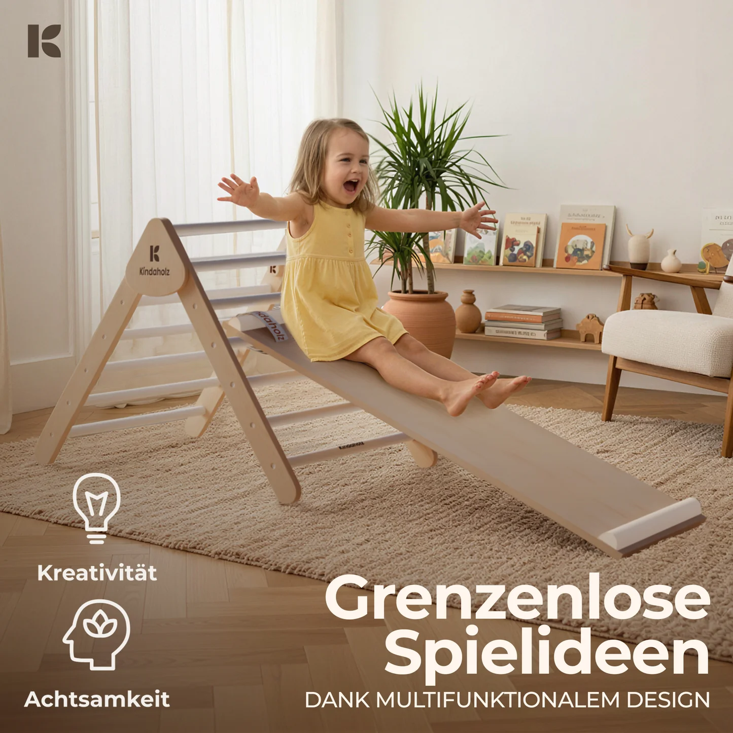 Kindaholz NOAH Rutschrampe Weiß Indoor Kletterrampe aus FSC Holz von Kindaholz